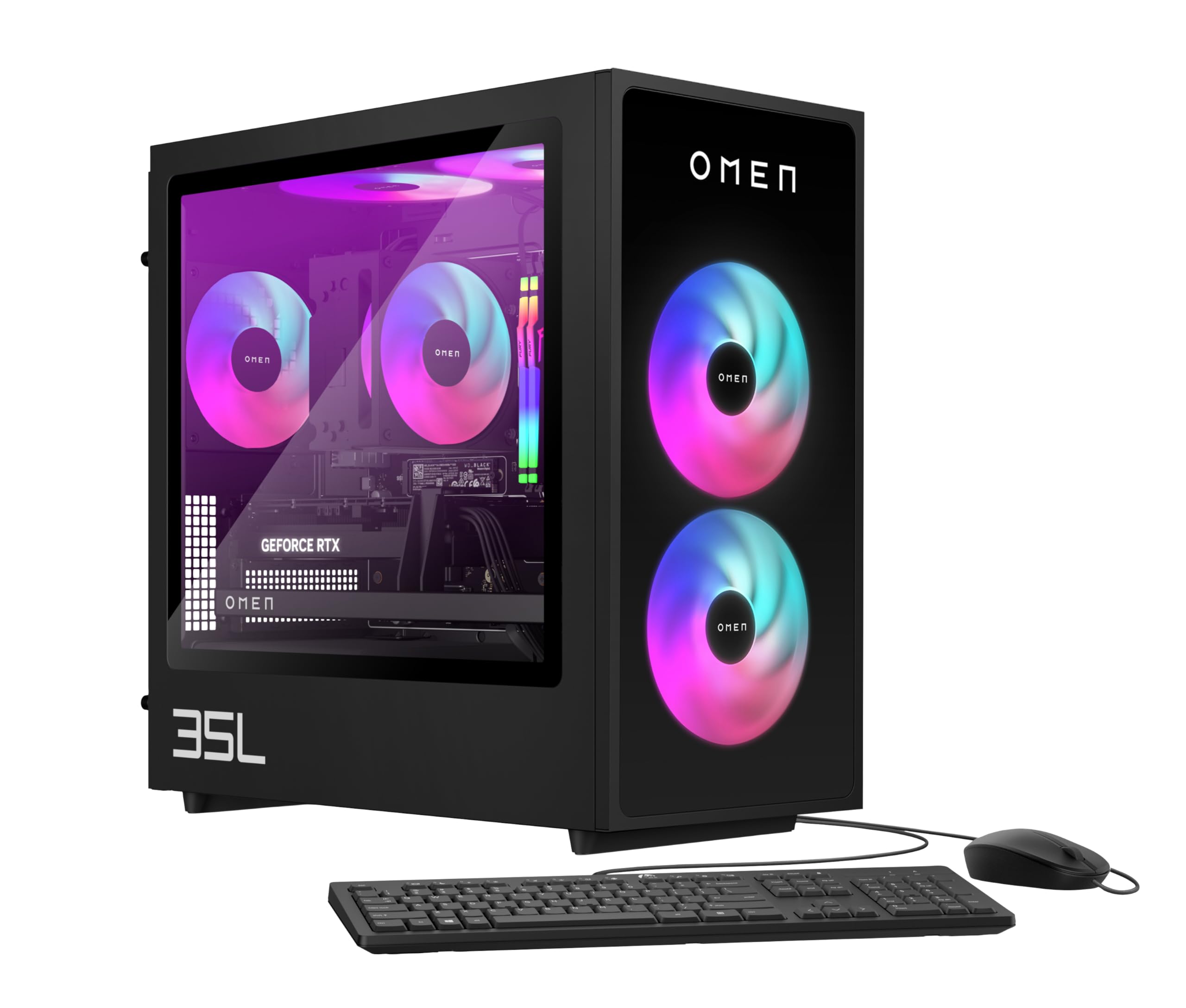 HP Omen GT16-0274ng 35L Gaming Desktop PC, AMD Ryzen 7 8700F, 32 GB DDR5-SDRAM, 1 TB SSD, NVIDIA GeForce RTX 5070, Tower PC, Windows 11 Home, Schwarzes Metall mit Glas Blende