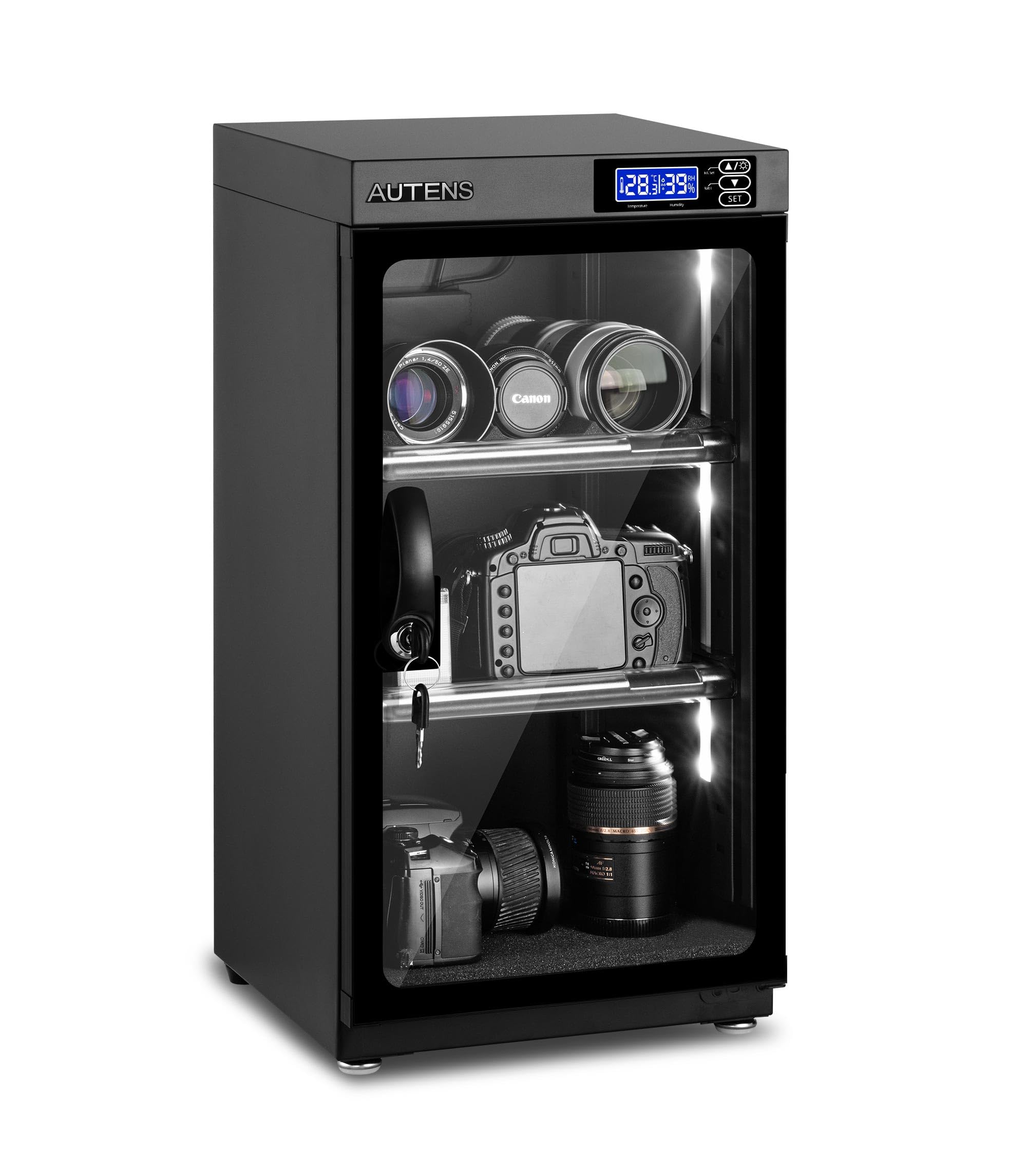 AUTENS 50L Dehumidifying Dry Cabinet Box, Digital Control Noiseless and Energy Saving, 3 Layers for DSLR SLR Camera Lens and Electronic Equipment Storage,Temperature Humidity LED Dual Screen