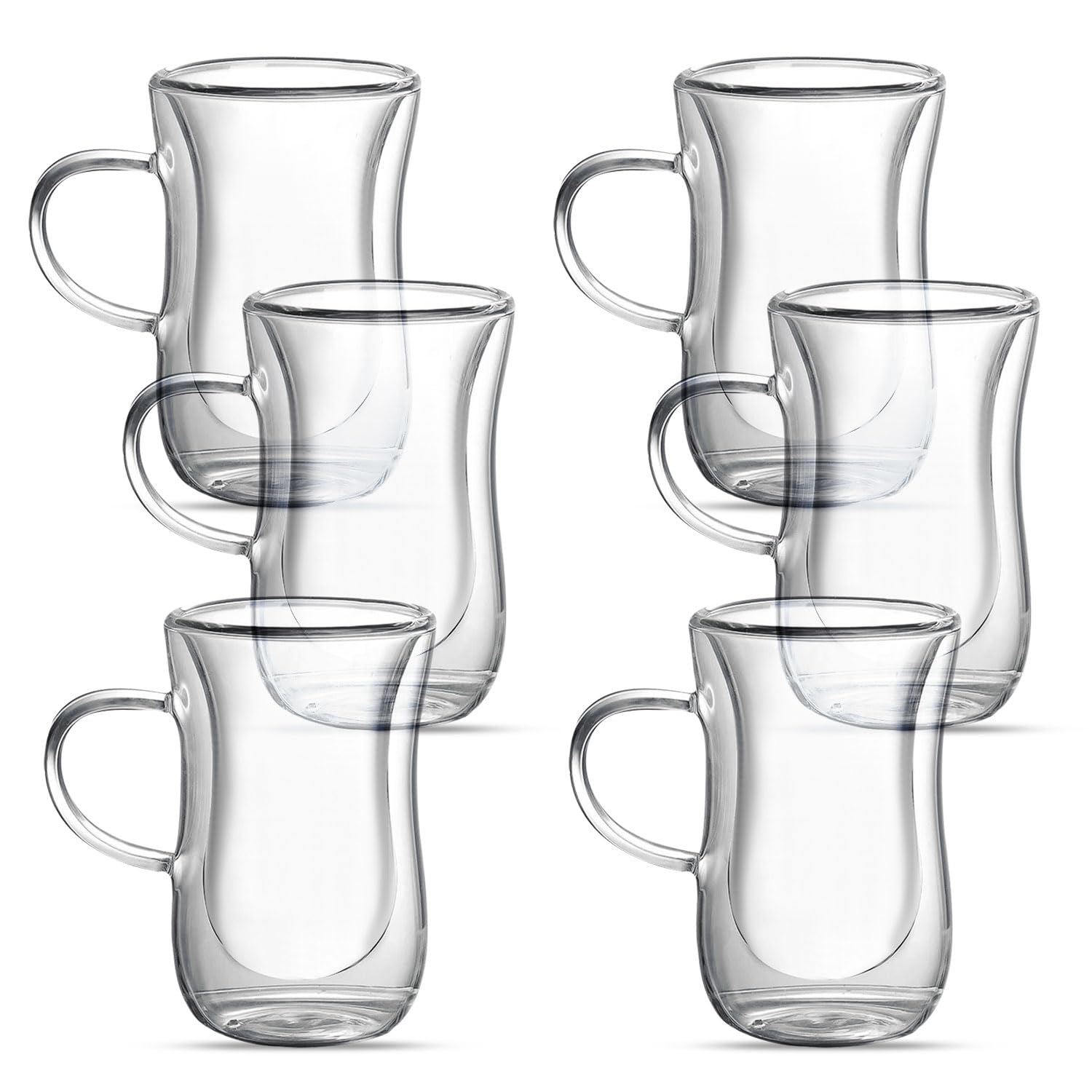 4 Oz Double Wall Borosilicate Insulated Glass Coffee Mug Set of 6, 120ml Coffee Cups with Handle for Tea, Latte - Perfect Espresso Cup Gift