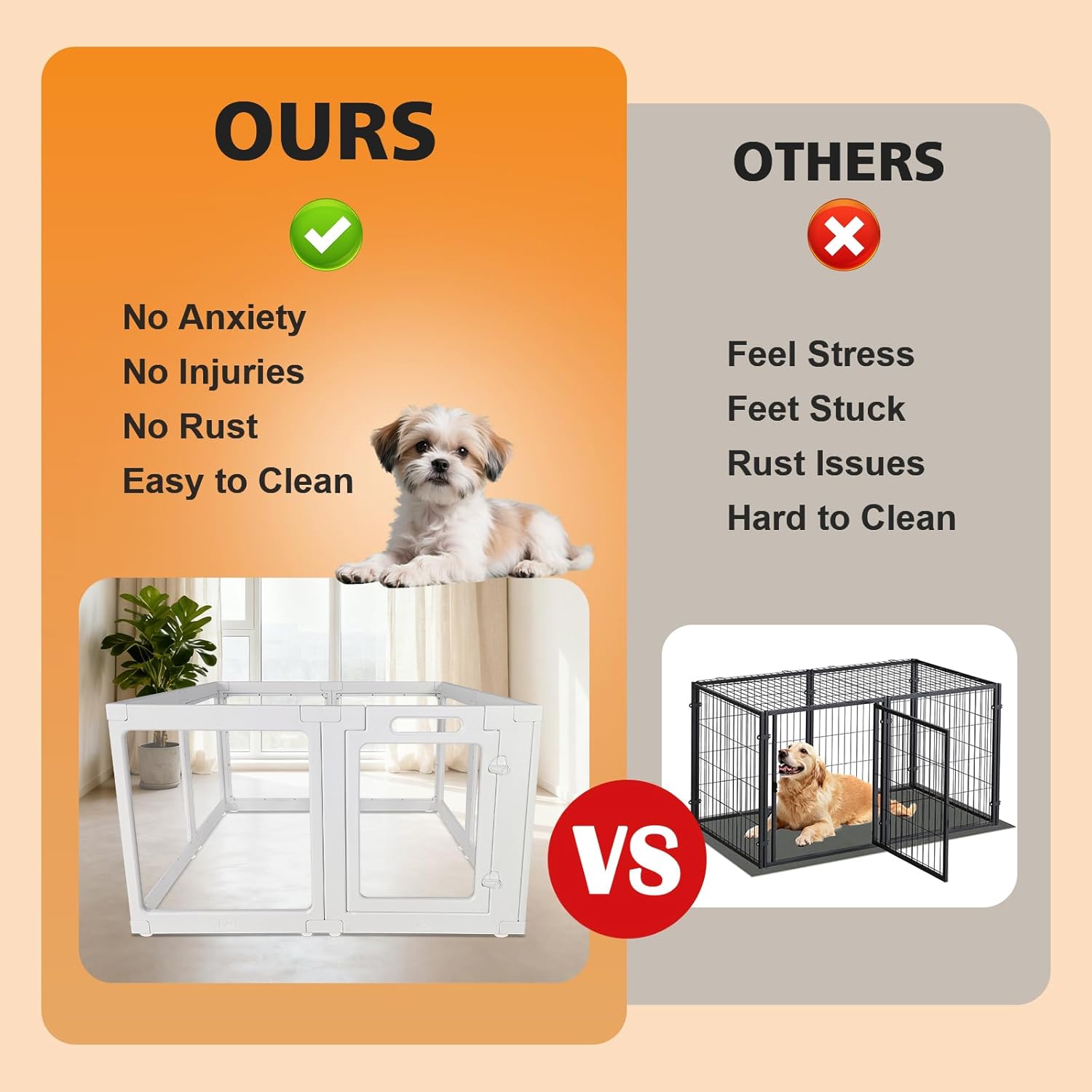 Clear Acrylic Plastic Dog Playpen with Door, 23.6"H Transparent DIY Puppy Cat Pet Play Pen, Modular Fence for Dog, Cat, Pig, Rabbit, Ferret, Easy Assemble Dog House Crate Kennel Whelping Cage