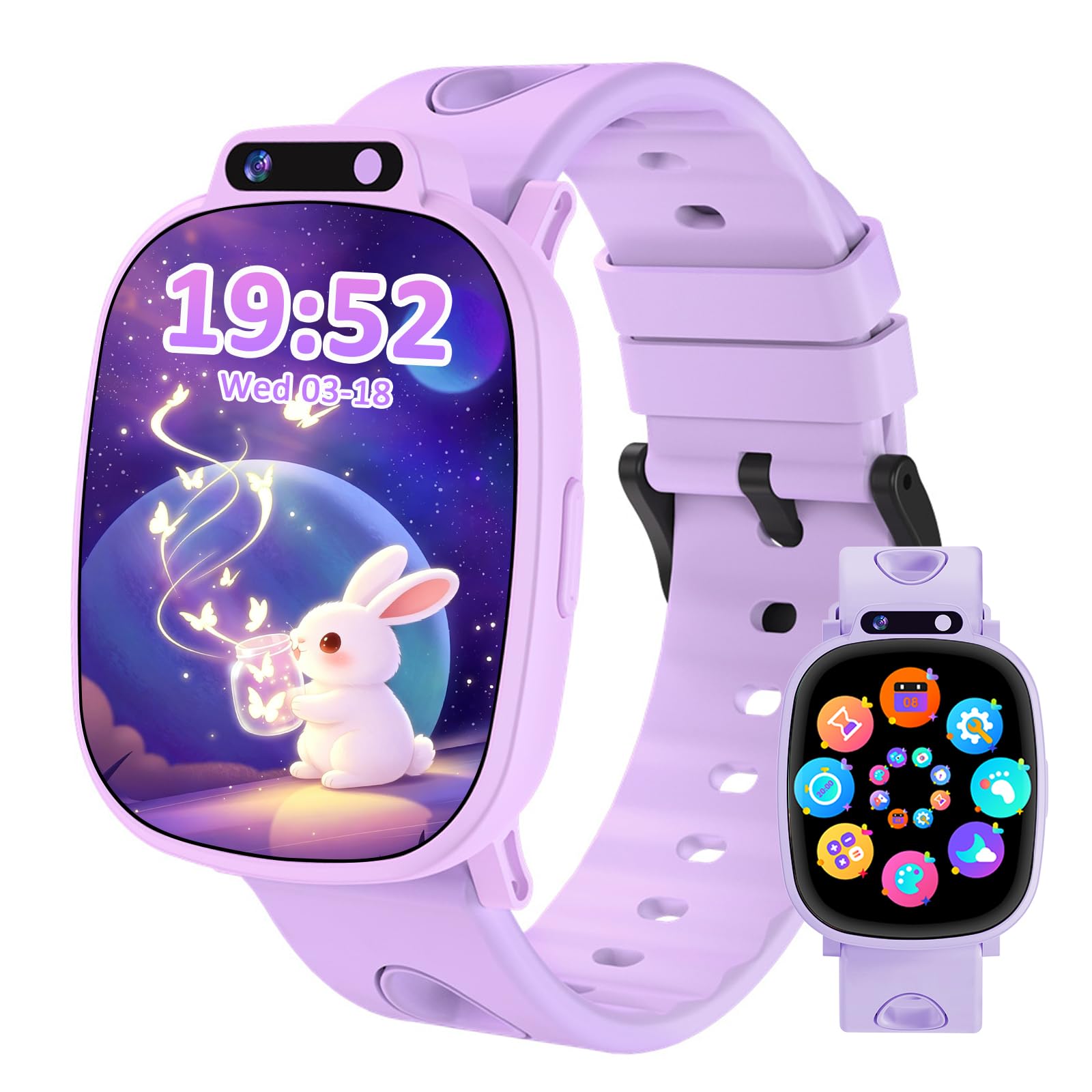 Reloj Inteligente Niño con Pantalla de 1,9", 18 Juegos, Monitor de Sueño, Podómetro, Cámara, Linterna, Smartwatch para Niñas y Niños y Adolescentes sin App ni Tarjeta SIM, Color Morado