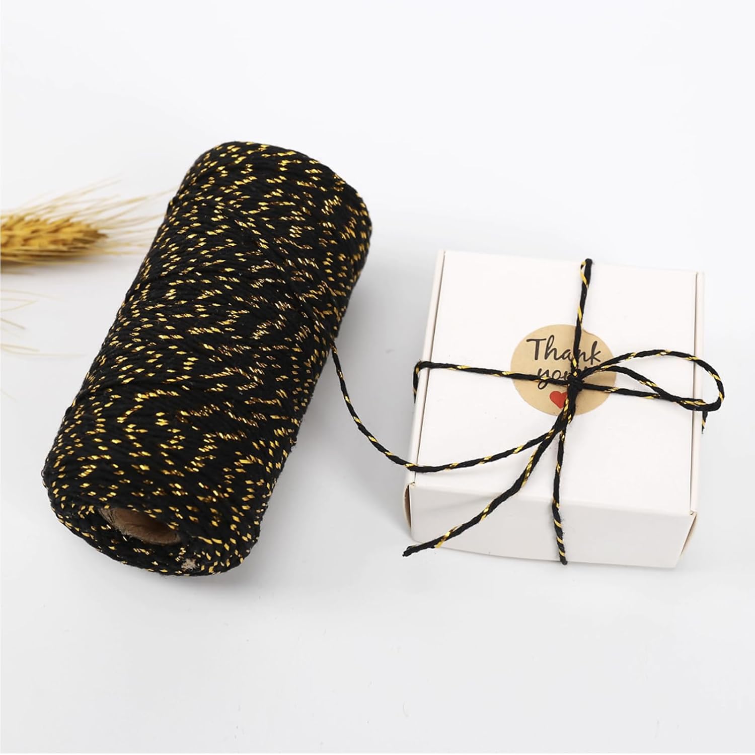 328 Feet Cotton Twine, 2mm Gold and Black Bakers Twine Cord String for DIY Crafting, Gift Wrapping, Christmas, Halloween, Holiday Decor