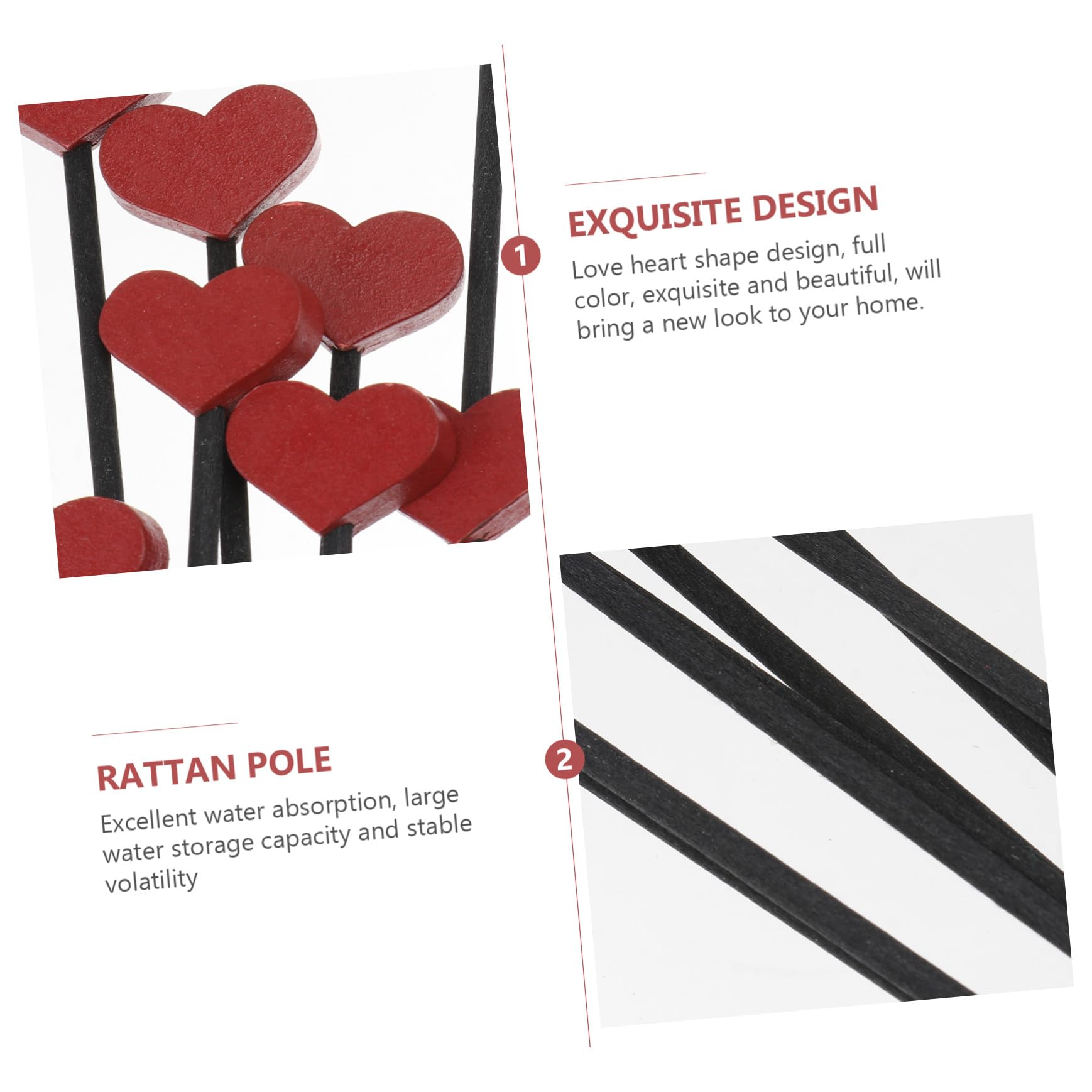 Bâtonnets Diffuseur Parfum Cœur Bois Rouges 12 Pièces Décor