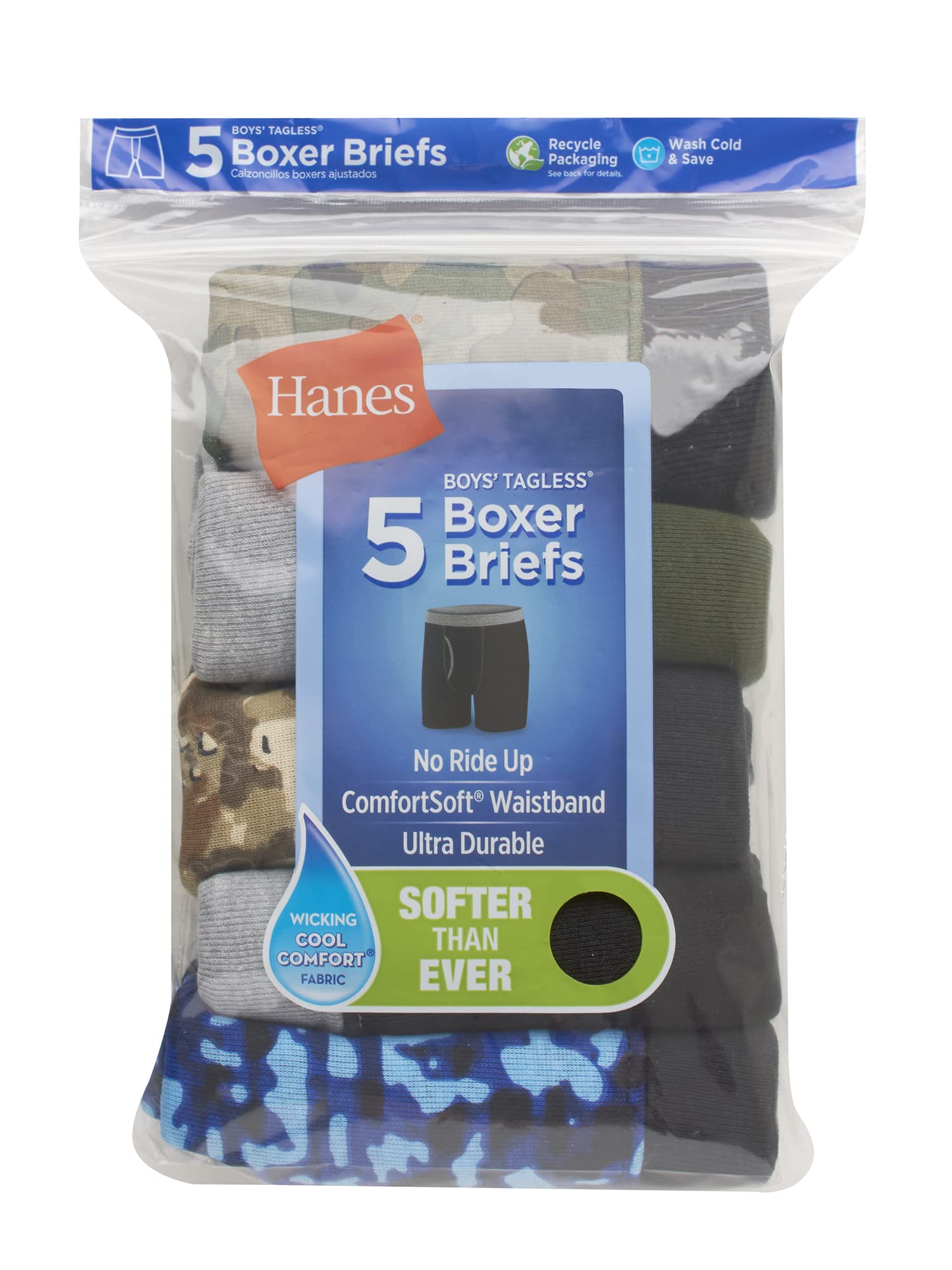 Hanes Calzoncillos tipo bóxer ComfortSoft para niños (5 unidades), Variados, M