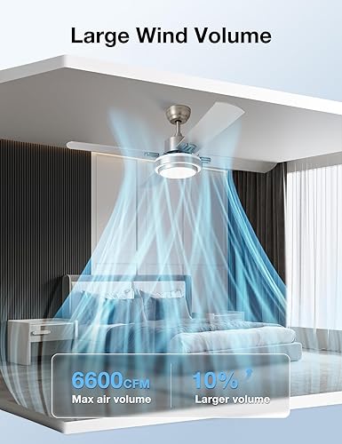 Miniatura 3 de warmiplanet Ventilador de techo interior de 52 pulgadas con control remoto (paquete de 2), ventilador de techo de níquel cepillado con luces control