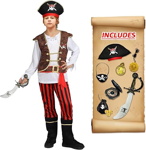 Miniatura 2 de Gorkonpy Boys Pirate Costume Kids Halloween Pirate Costume with Accessories