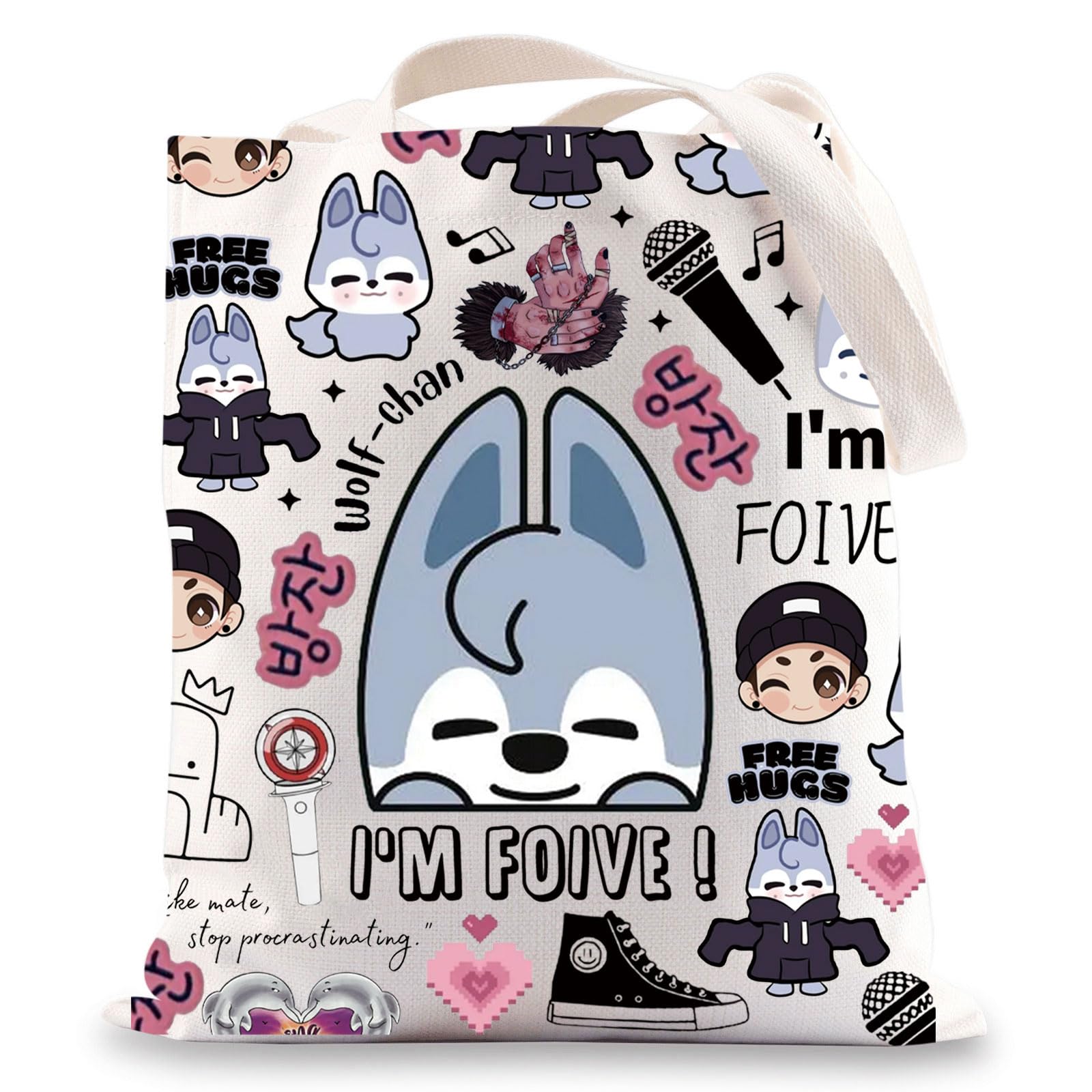 JNIAP K Pop Wolf Tote Bag K Pop Chan Gifts I'm Foive Gifts K Pop Wolf Shoulder Bag