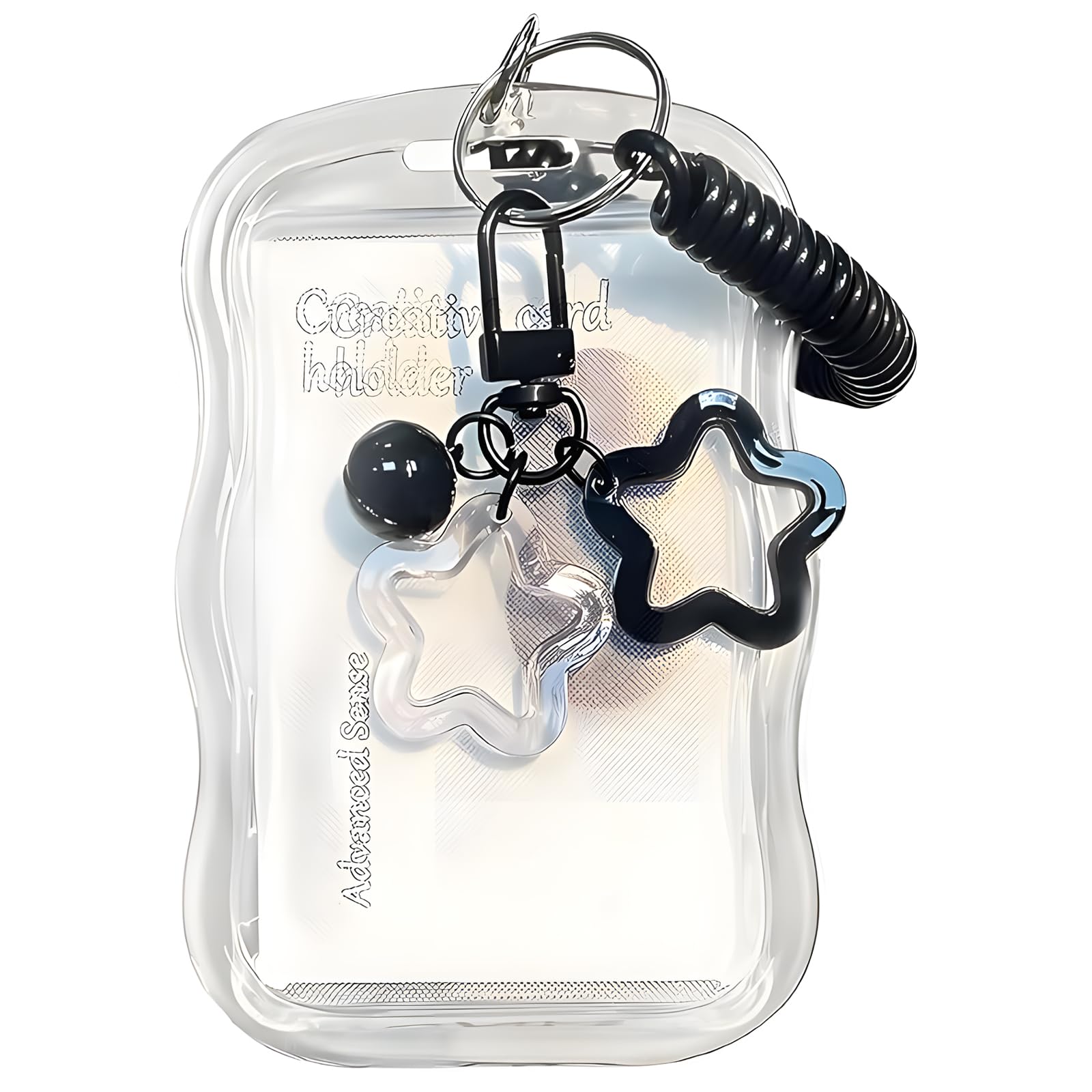 Ruispeed 1 Piece Cute Kpop Star-Wave Photo Frame with Keychain, Transparent PC Card Holder, Creative Protection for Bus and Student Card, Photo Holder
