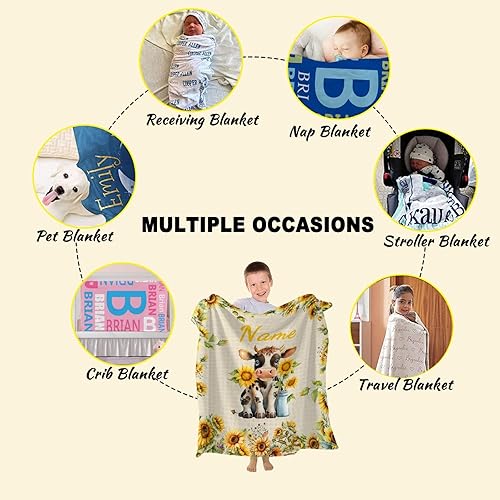 Miniatura 13 de Manta personalizada con diseño de jirafa y elefante, manta de franela suave, acogedora y ligera con nombre para sofá, cama, sofá, regalo, unisex