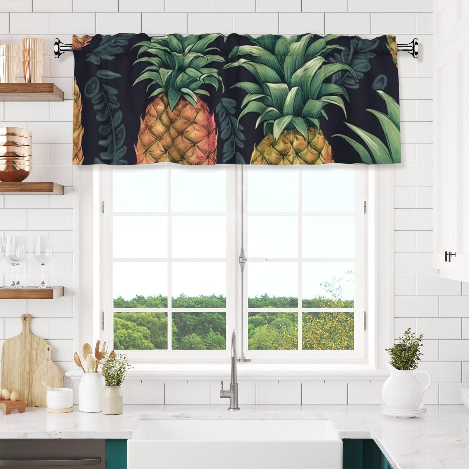 NONHAI Pineapple Valances for Windows Short Curtains Rod Pocket Cafe Window Treatments Valance Curtains for Kitchen Bathroom Laundry Basement Windows 54x18inch Blackout Window Valance