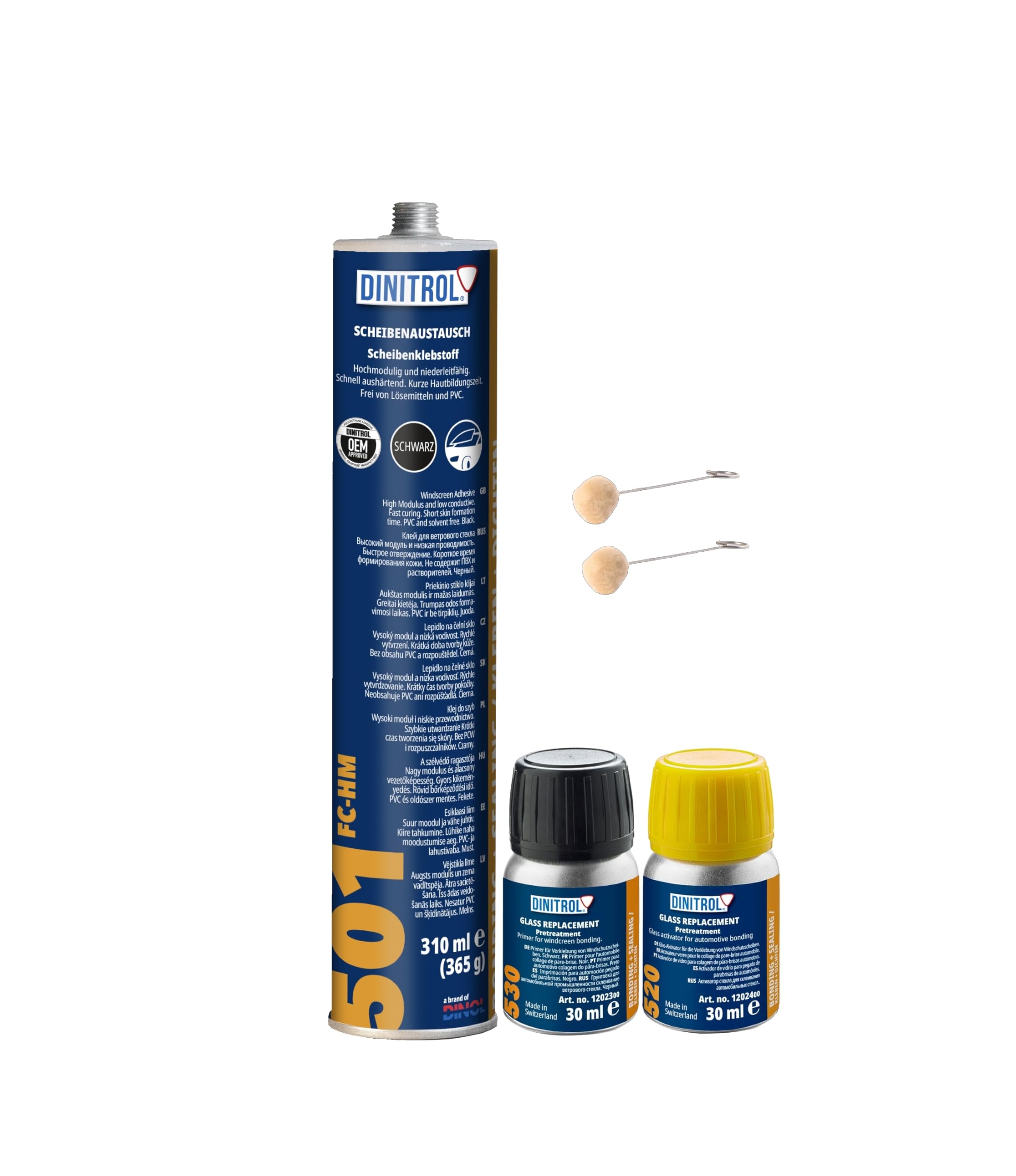 WOL DINITROL 501 FAST CURE WINDSCREEN FITTING KIT BONDING ADHESIVE GLUE SEALANT OEM DIN42