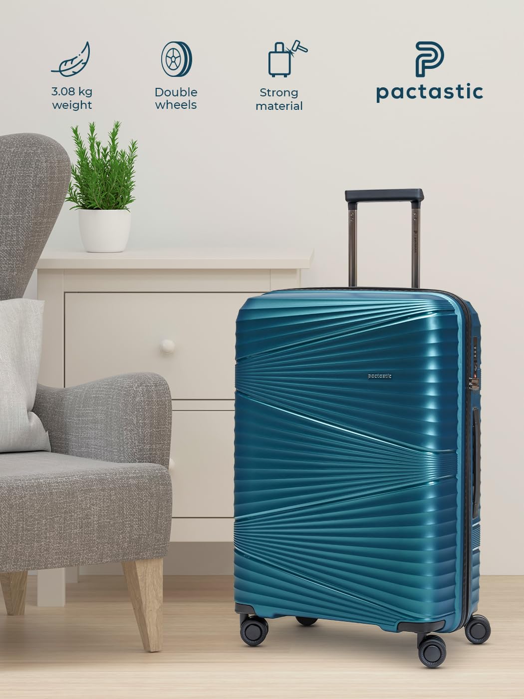 Pactastic Ultraleicht Hartschalen Check-in Koffer | Mittelgroßer Trolley | 45 x 25 x 67 cm | 62 Liter | Polypropylen & TSA | nur 3,08 Kg Collection 02