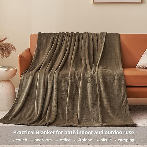 Miniatura 3 de RUIKASI Manta de forro polar individual  Manta de franela mullida de felpa marrón para cama de tamaño individual, manta súper suave y cálida para