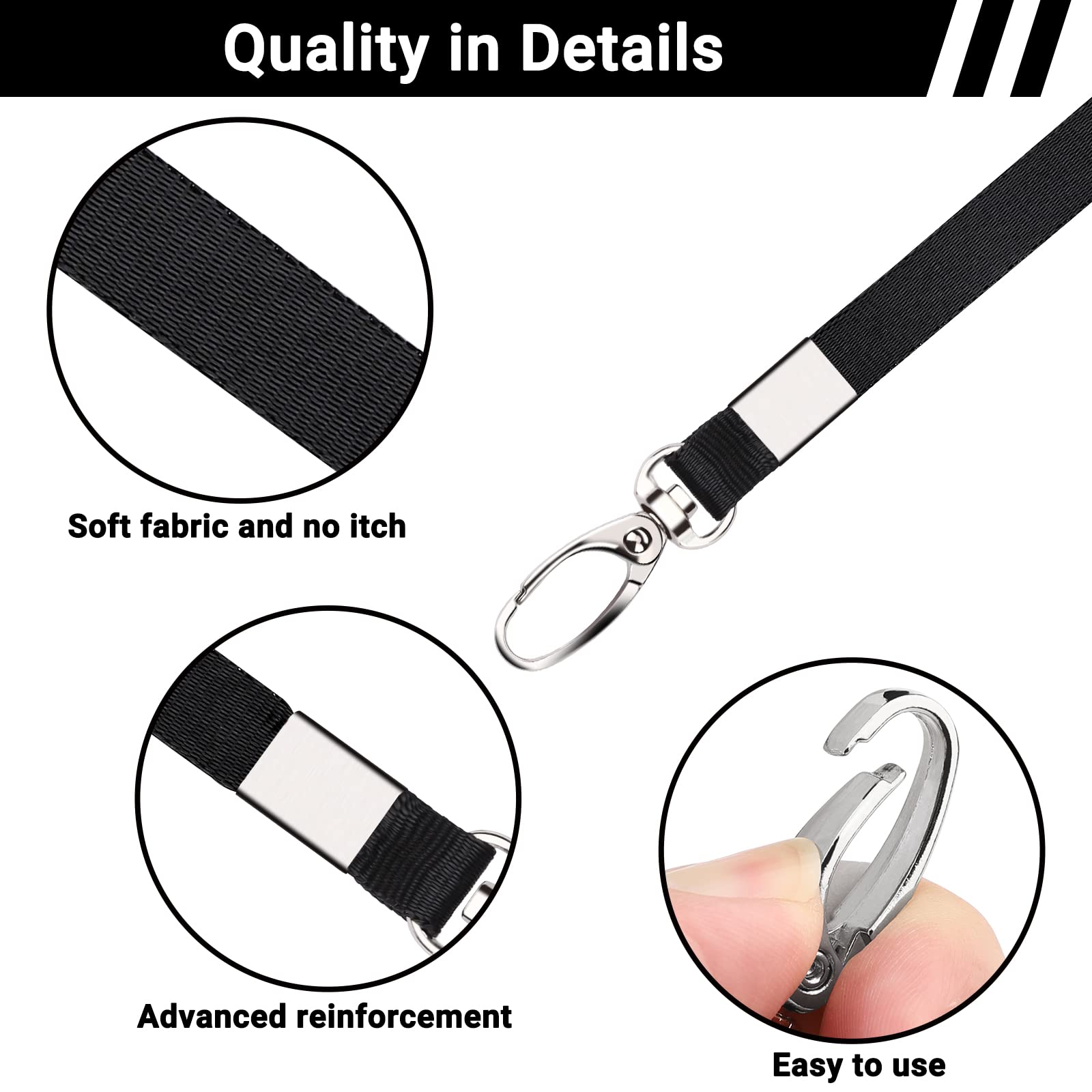 50 Lanyard Portabadge Con Chiusura Di Sicurezza - Nero - Per Chiavi, Badge, Eventi E Ufficio - Foto 2