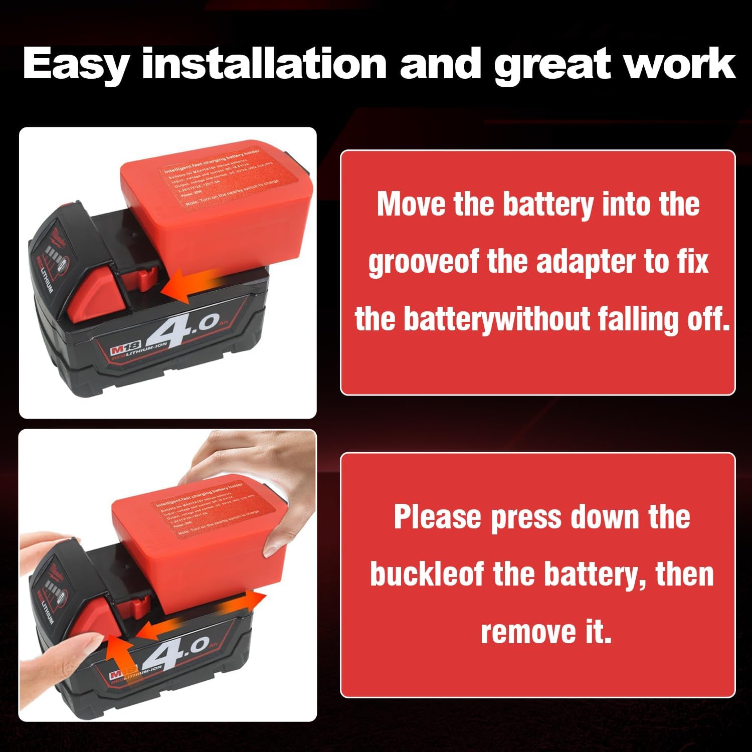 USB Charger Adapter for Milwaukee 18V Battery, biuonga 2 Pack Fast Charging Adapter for M18 Battery with USB Type-C Interface DC 5V/3A, 9V/2.22A PPS 3.3V-11V/2A,12V/1.5A (Adapter Only) - Image 6