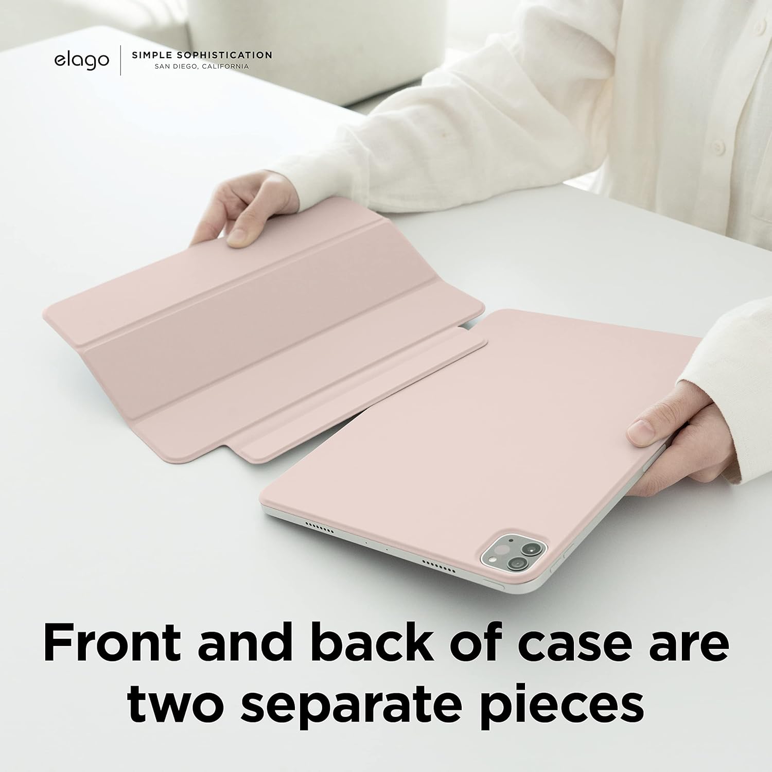 elago Case for iPad Air 13(M4, M3, M2) / Pro 12.9(3rd, 4th, 5th, 6th) -iPad Case with Magnetic Attachment to Metal Materials,Compatible with Apple iPad Pencil and elago’s Pencil case (Sand Pink)