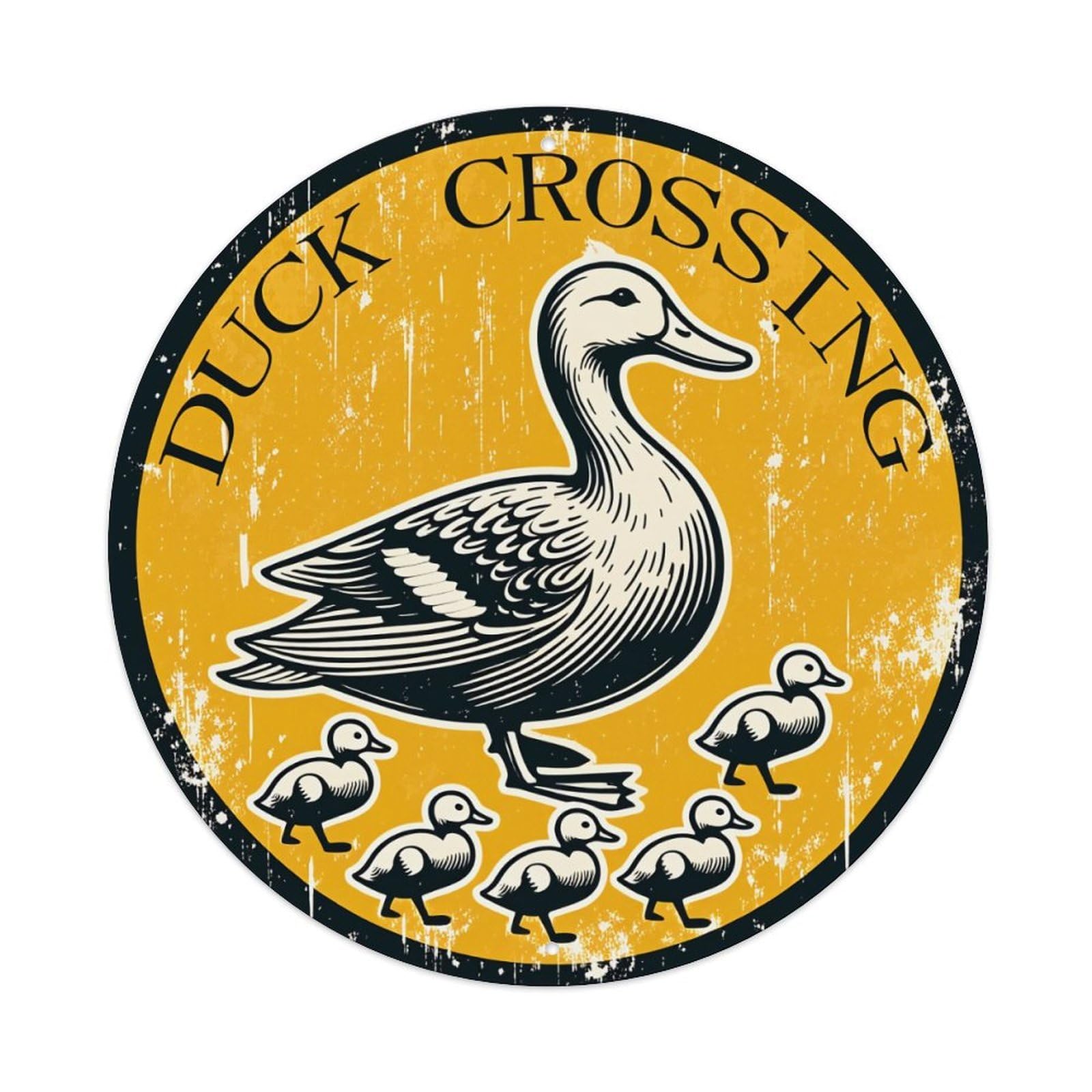 Duck Crossing Sign Pattern Print Vintage Round Tin Sign Retro Metal Wall Decor Metal Poster, Home Bar Garage Cafe Wall Art Decoration 8x8Inches