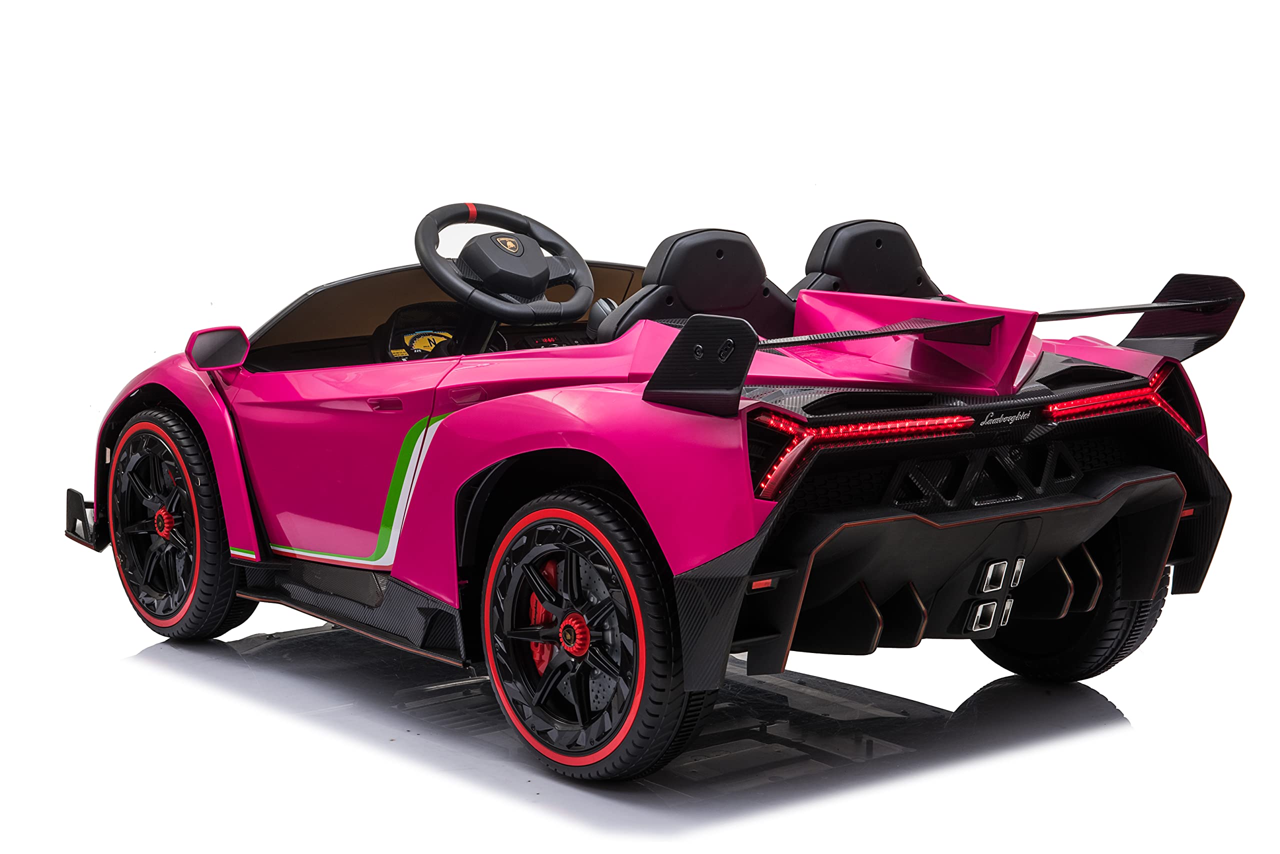 FINOOS Voiture électrique pour Enfants Lambo Veneno 24V 2 Places, 4X4, Siège Cuir, Roues Gomme avec Télécommande 2,4 GHz 1 à 7 Ans (Rose)