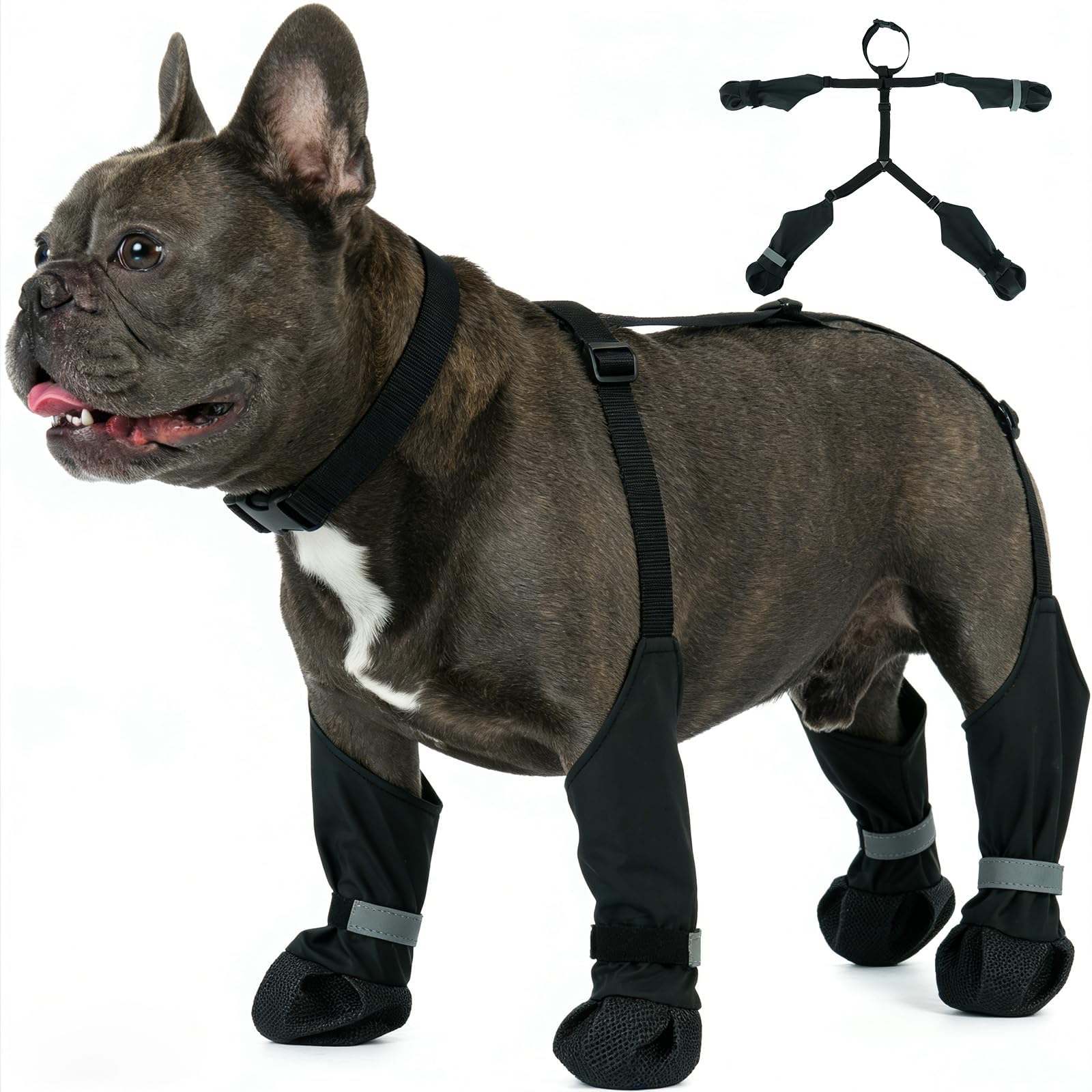 Bottes à bretelles pour chien, raquettes de neige d'hiver pour petits chiens, bottes imperméables pour la pluie, la boue, antidérapantes pour chiens actifs, protection de pattes réfléchissante