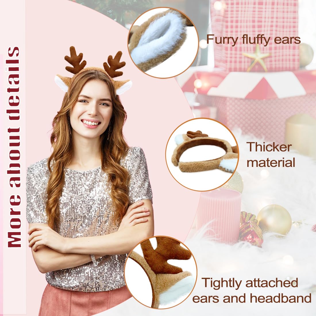 SIOTMERA 4 Pack Reindeer Antlers Headband Fluffy Animal Deer Ears Hairband Party Trips Cosplay Washing for Christmas Halloween - Image 3
