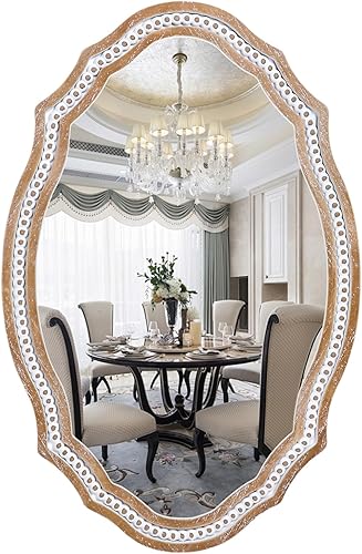 Miniatura 16 de Espejo de pared redondo de madera de 24 pulgadas con marco de cuentas, espejos circulares decorativos rústicos para sala de estar, entrada, baño