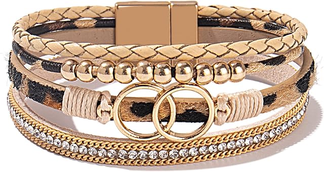 Bracelets en cuir de bracelet en cuir Bangle en or perles pour les femmes Stackable Infinity Bracelets avec fermoir magnétique