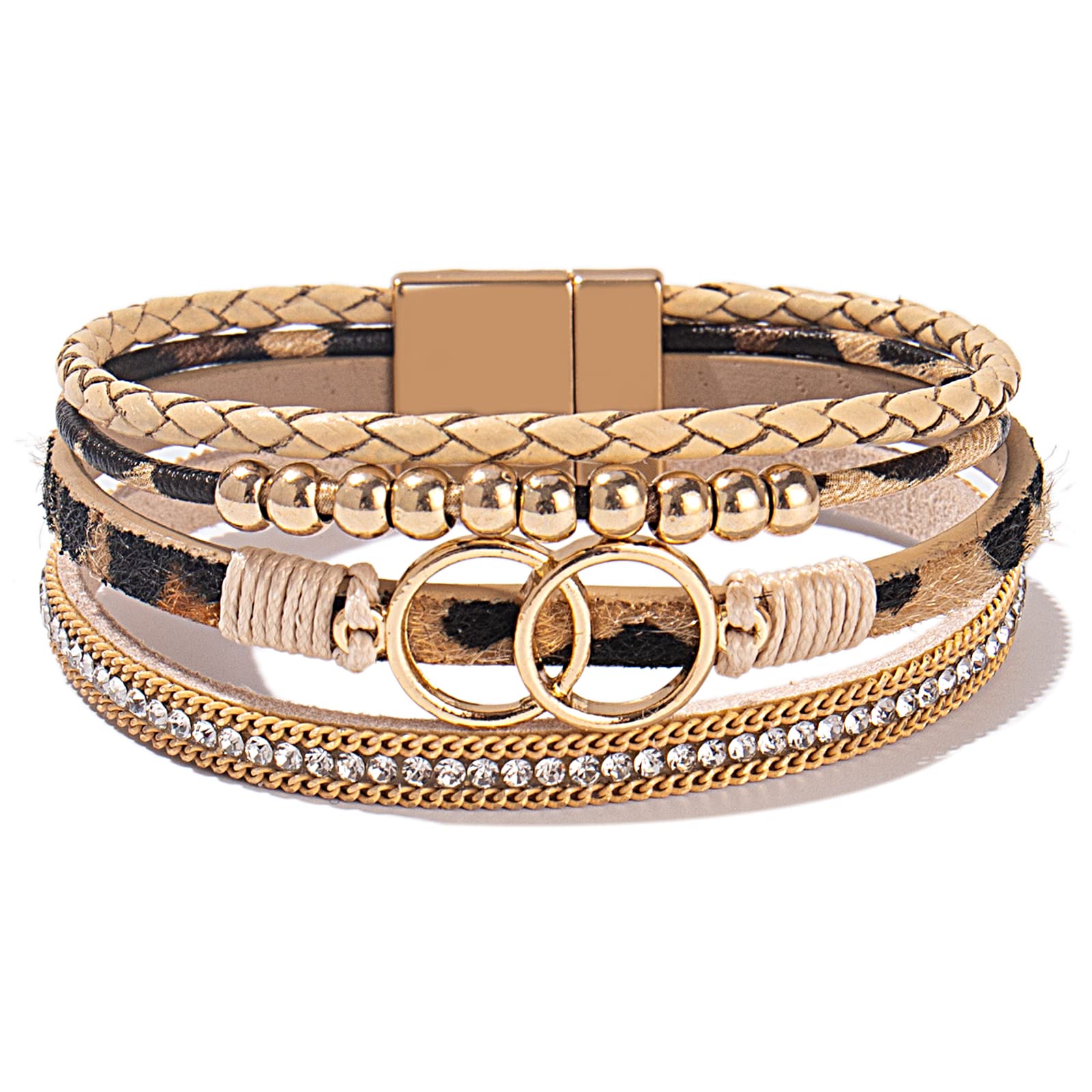 FANCY SHINYBoho Wrap Bracelets Leather Cuff Bangle Beaded Bracelets for Women Stackable Infinity Bracelets Jewelry Gift Mom with Magnetic Clasp