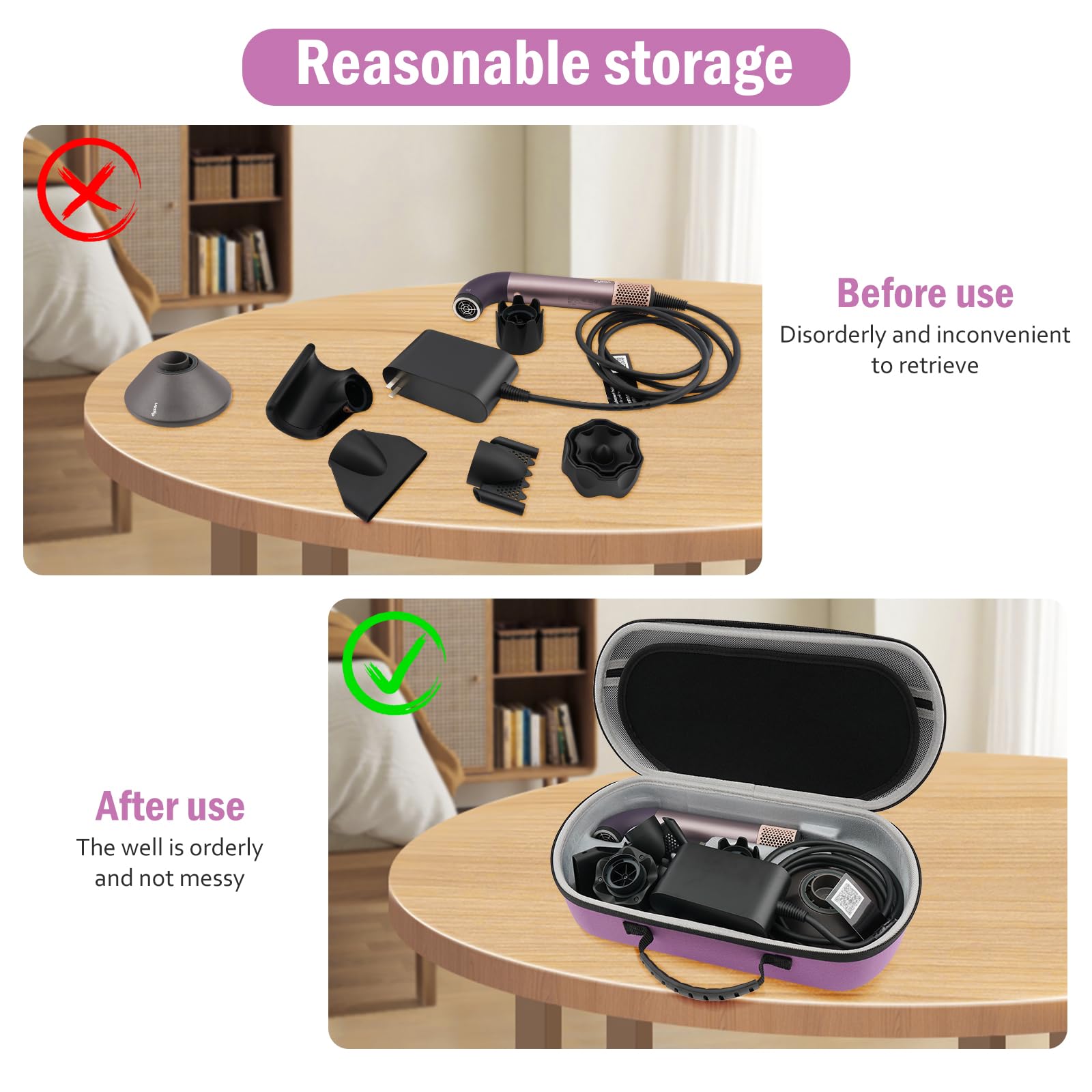 XINGFUDAO Custodia da trasporto compatibile con asciugacapelli Dyson Supersonic R, borsa da viaggio rigida compatibile con accessori Dyson Supersonic R, viola