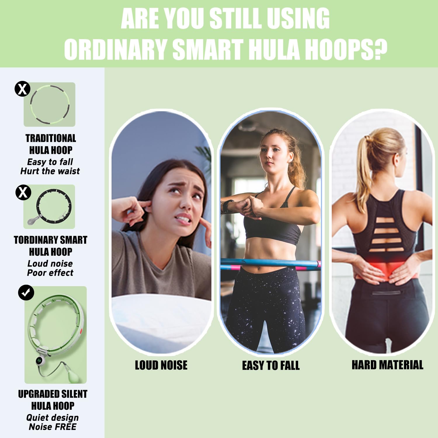 U5-16 nodi con contatore, U5 Silent Smart ponderato Hula Hoop per adulti perdita di peso Infinity Hoop Plus Size, esercizio fitness a casa all'aperto, tonificante addominale, (verde vita