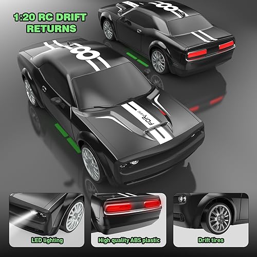 Miniatura 3 de Coche de control remoto RC Drift Car 2.4GHz escala 120 4WD 20KMH de alta velocidad con luces LED, neumático de deriva, 2 unidades, baterías