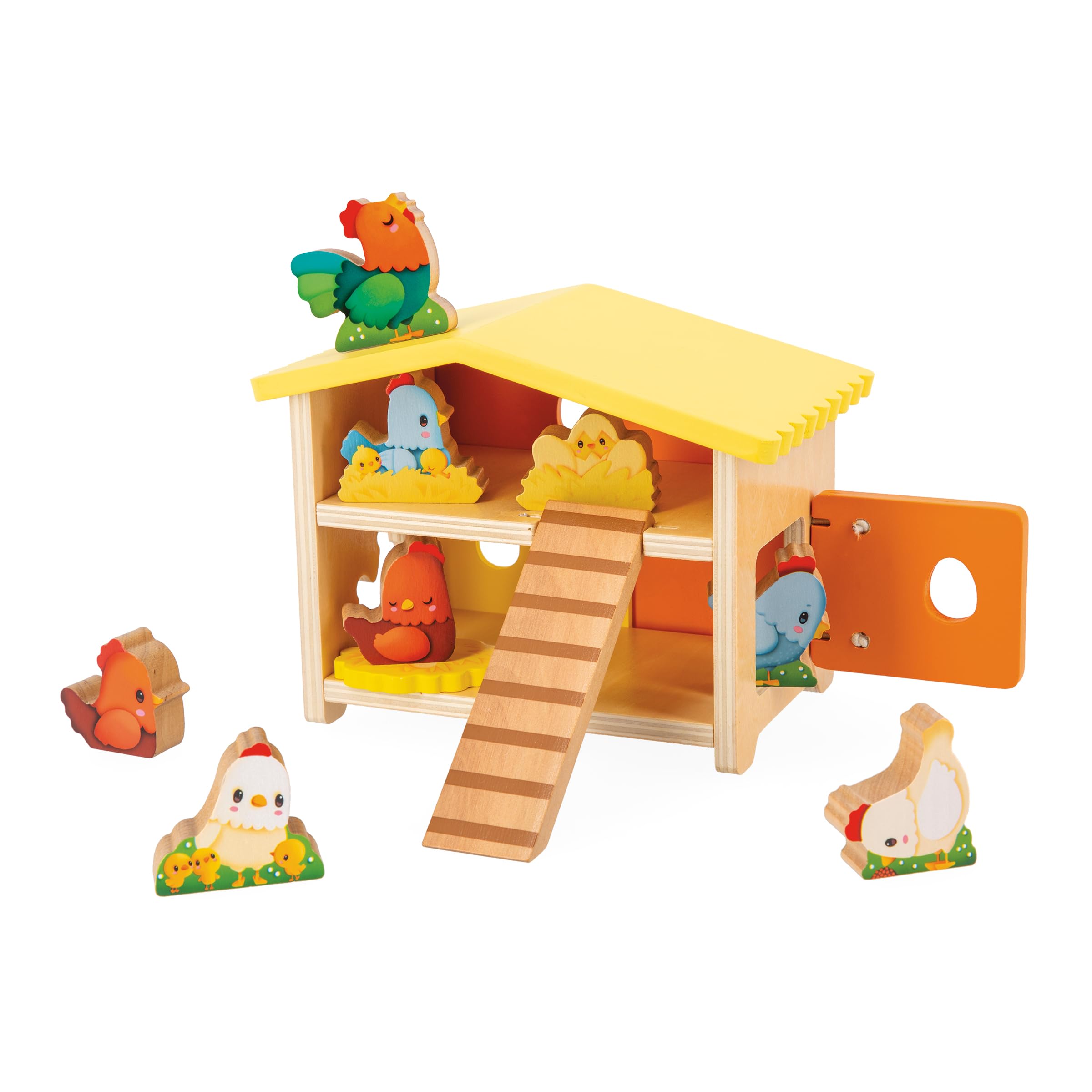 Janod, My First Chicken Coop, Children’s Pretend Play Toy, 1 Chicken Coop + 9 Hens + 1 Ladder, FSC Wood Game - Image 2