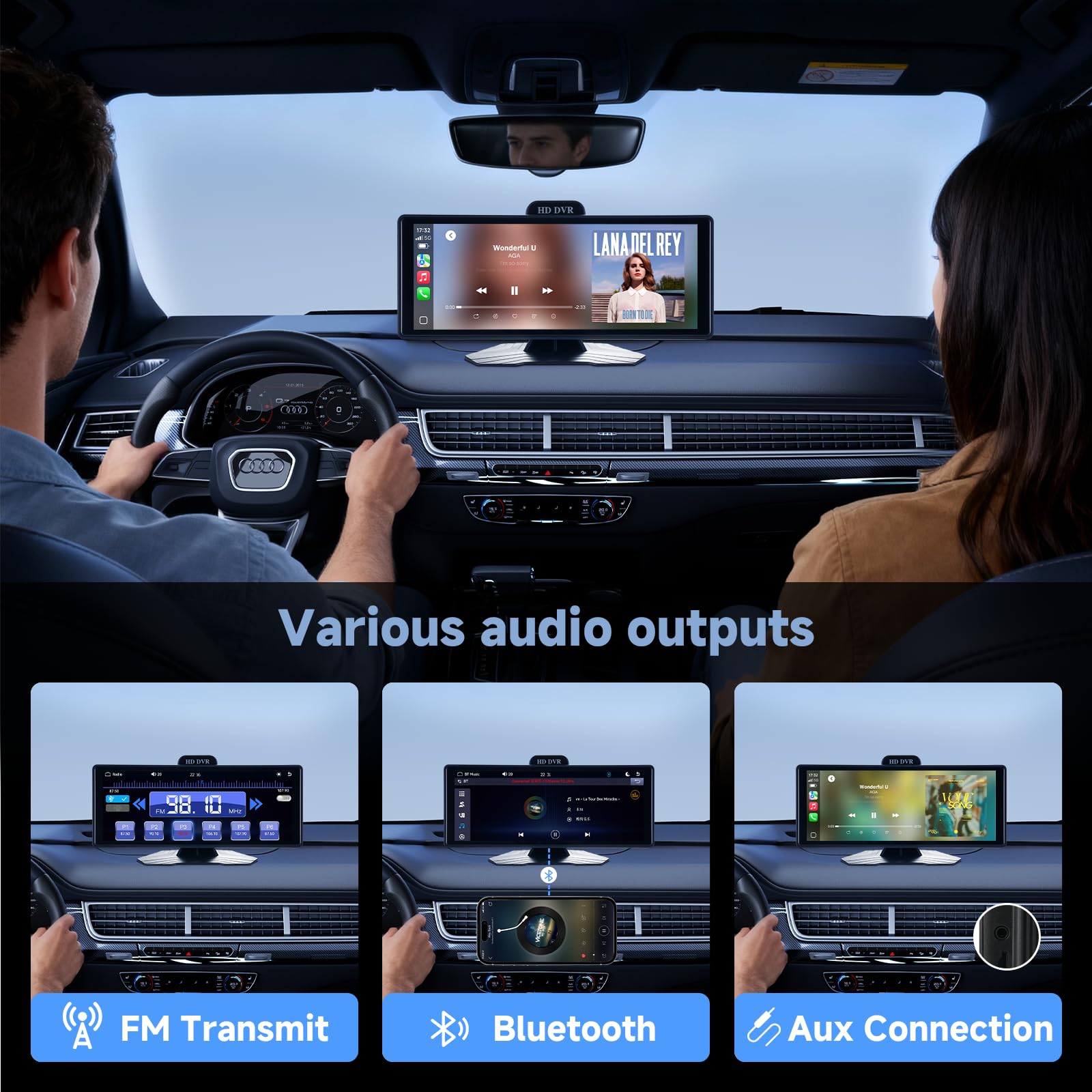 Haudio CarPlay Autoradio écran,pour Carplay et Android Auto sans Fil,Écran Tactile IPS de ecran Voiture,Autoradio Portable avec Mirror Link/Bluetooth/GPS Navigation/Siri/Goo-gle| AUX|FM (10,26 Pouces)