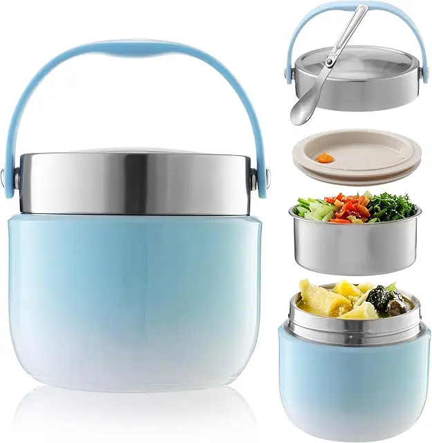 Boîte isotherme repas 1200ml BUCOMTU - Capacité extra grande avec compartiments séparés