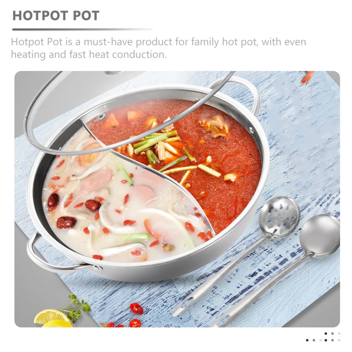 LABRIMP Edelstahl Heißtopf Satz mit Trennwand 1 Satz Doppelter Hot Pot für Induktion und Gasherd Hitzeleitend und Gleichmäßig Erhitzend für Familienküche Zufälliger Stil
