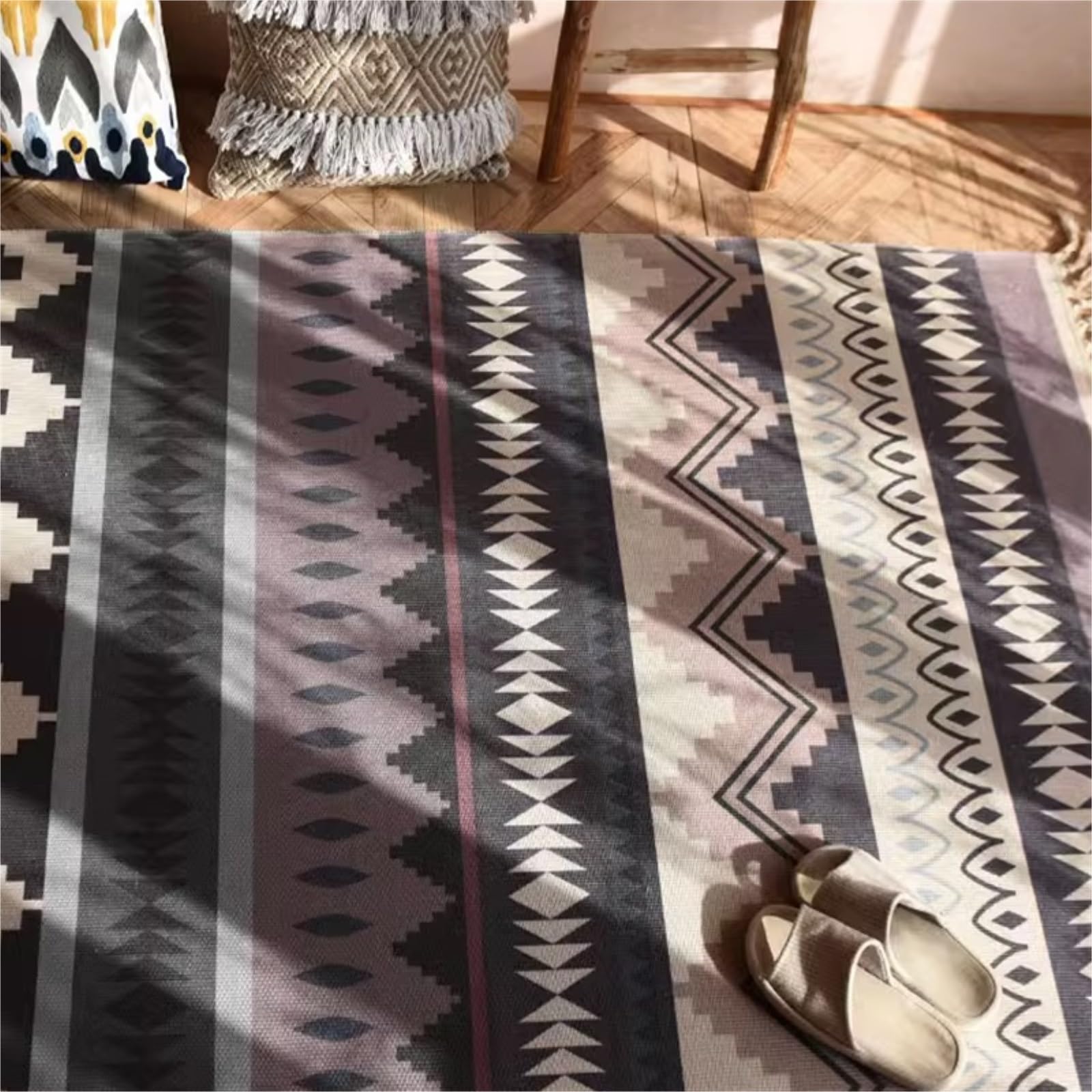 Tappeto da bagno in cotone con nappe marocchine, tappeto per ingresso, zerbino per interni e decorazione della casa, 120 x 170 cm