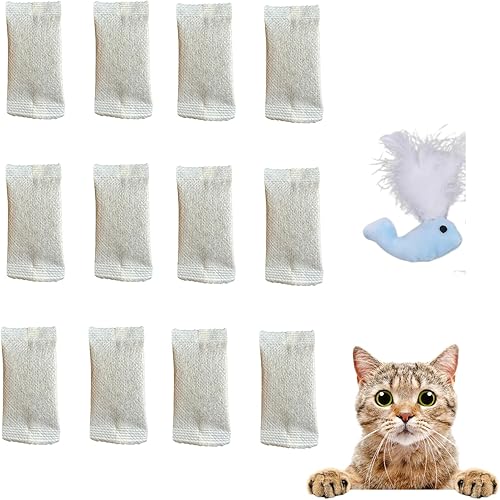 Miniatura 7 de Paquete de 12 bolsas de hierba gatera natural para juguetes para gatos, recambios de tela no tejida, embalaje de regalo con bolsas de té de hierba