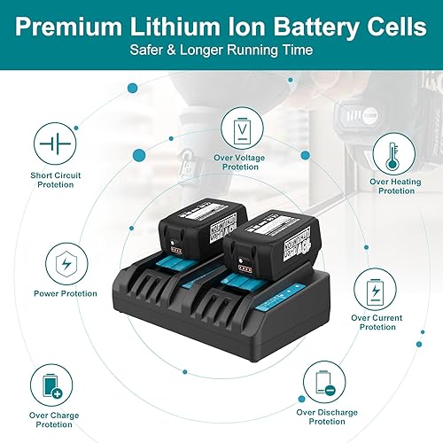 Miniatura 4 de 6.5AH Replacement for Makita 18V Battery and Charger Pack LXT BL1860B BL1850B BL1840B BL1830B & DC18RD Compatible with Makita 18 Volt Cordless Power