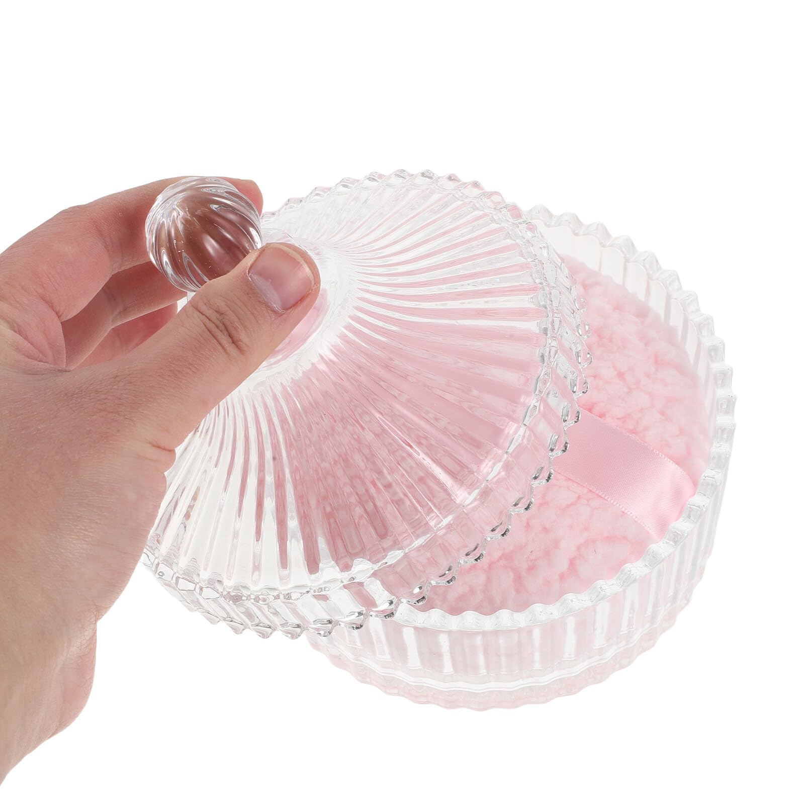 Piumino da Cipria Extra Grande Corto Velluto Rosa Xl per Viso e Corpo | Barattolo in Vetro, Lavabile e Riutilizzabile, Finitura Naturale, Set Contenitore Incluso