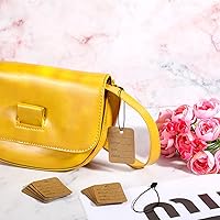 Vista 4 de Outus 500 etiquetas de precio con cuerda adjunta, etiqueta colgante marrón kraft de 1.4 x 2 pulgadas, etiqueta colgante de nailon para mostrar