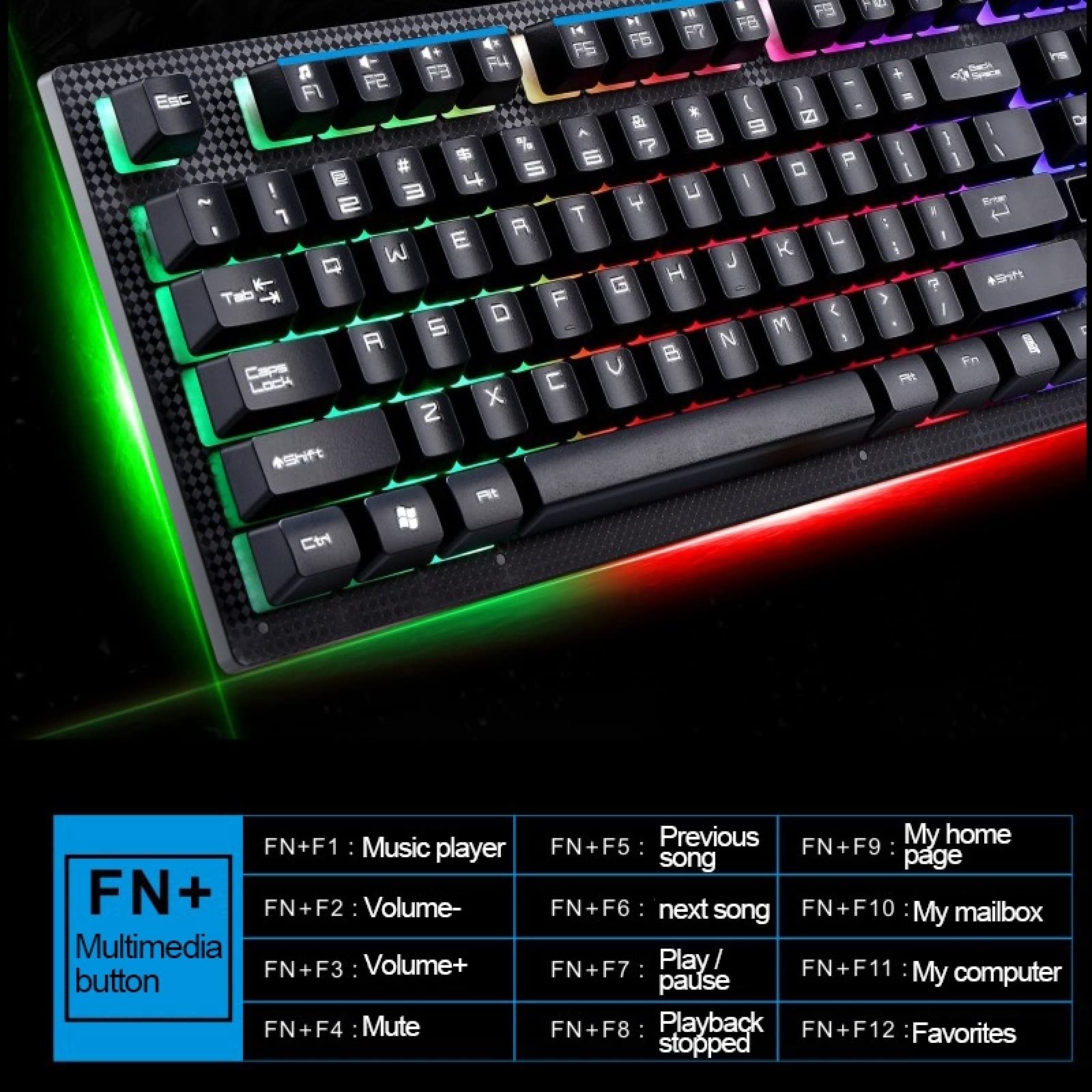 Tastiera del Computer G20 1600 DPI Professionale Retroilluminato RGB Retroilluminazione Meccanica Sospensione Tastiera + Mouse Ottico Kit Compatible for Laptop, PC (Nero) (Colore : Black)