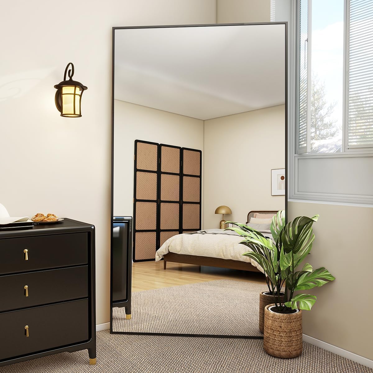 VooBang Large Full Length Mirror 78" x 35" - Shatterproof Floor Full Body Mirror with Aluminum Alloy Frame, Freestanding, Hanging, or Wall-Leaning, for Bedroom, Living Room, Dressing Room, Black - Image 3