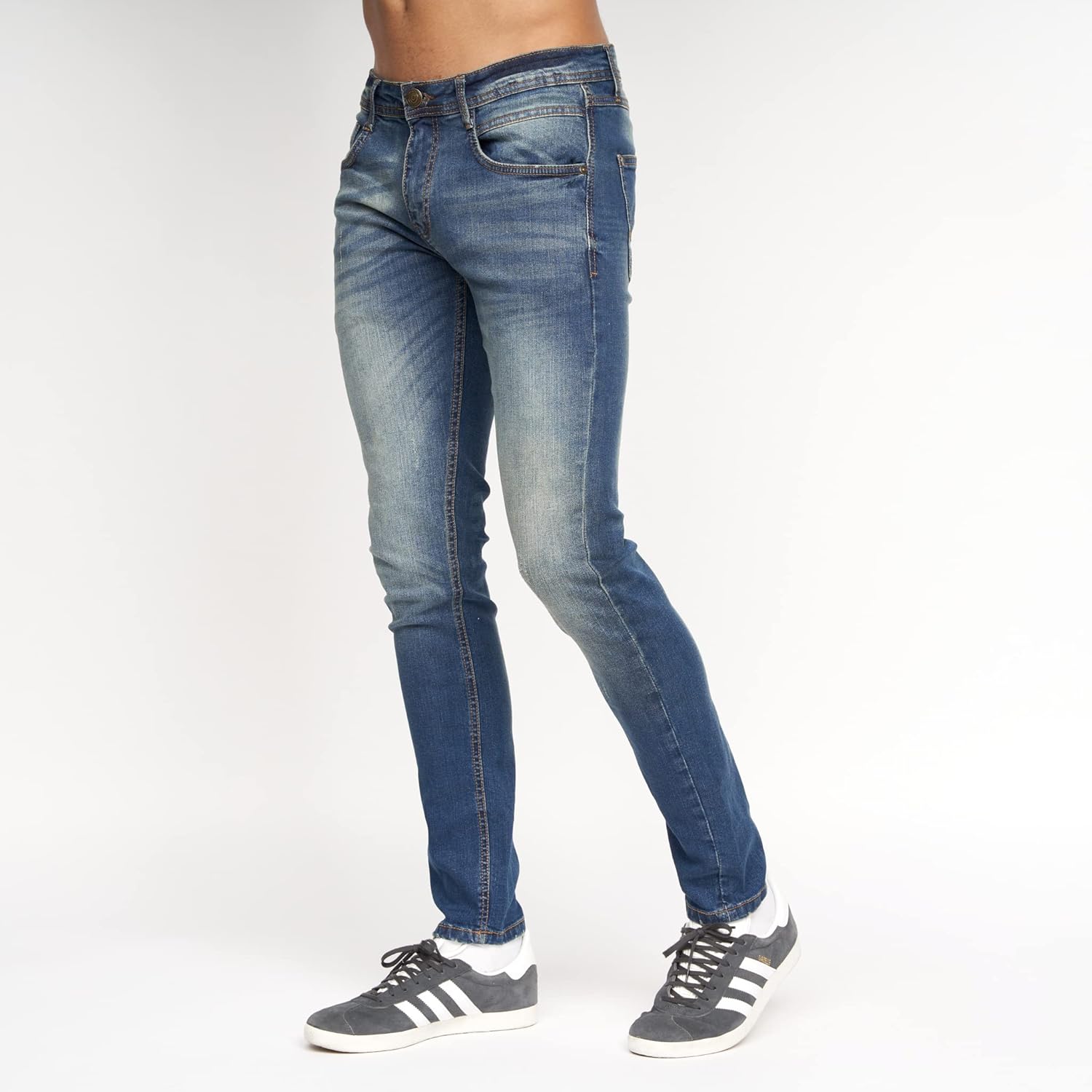 Duck and Cover Men's Tranfold Faded Abraised Stretch Slim Fit Jeans (38W x 32L, Tinted Blue)