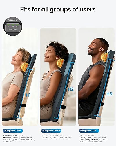 Vista 6 de COMFIER Masajeador de espalda para silla con pista larga y motores duales, masajeador Shiatsu plegable de cuello y espalda con calor para aliviar