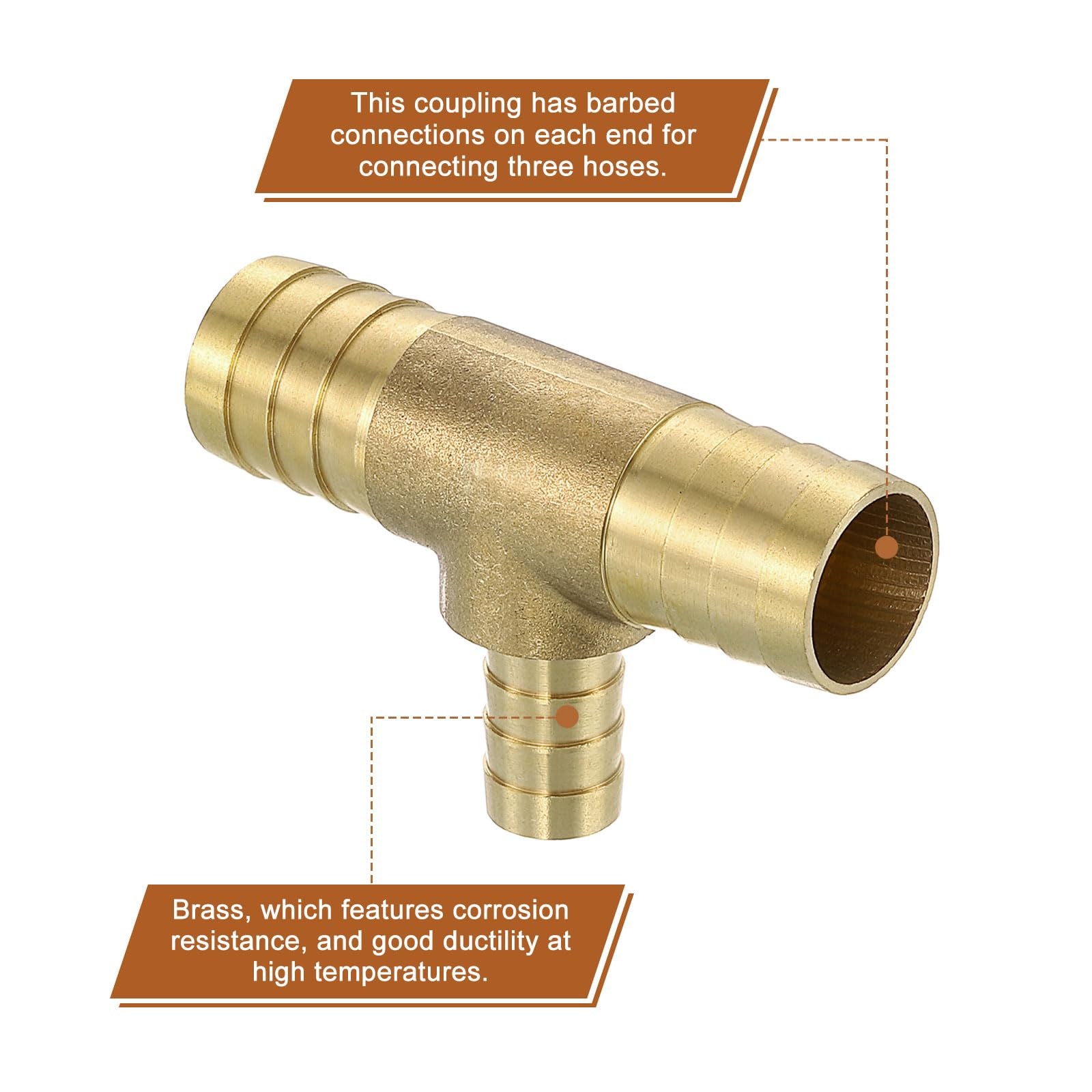 QUARKZMAN 5pz Raccordi Tubo in Ottone 3/4" x 1/2" x 3/4" con 15pz Morsetti | Riduttore Tubo Raccordo Ottone a T con 15pz Morsetti Tubi per Acqua Carburante Aria
