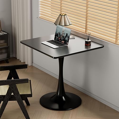 Vista 9 de Mesa de comedor pequeña negra de 24 pulgadas para 2 o 4, mesa cuadrada pequeña de tulipanes para cocina, mesa bistró de madera de esquina redonda