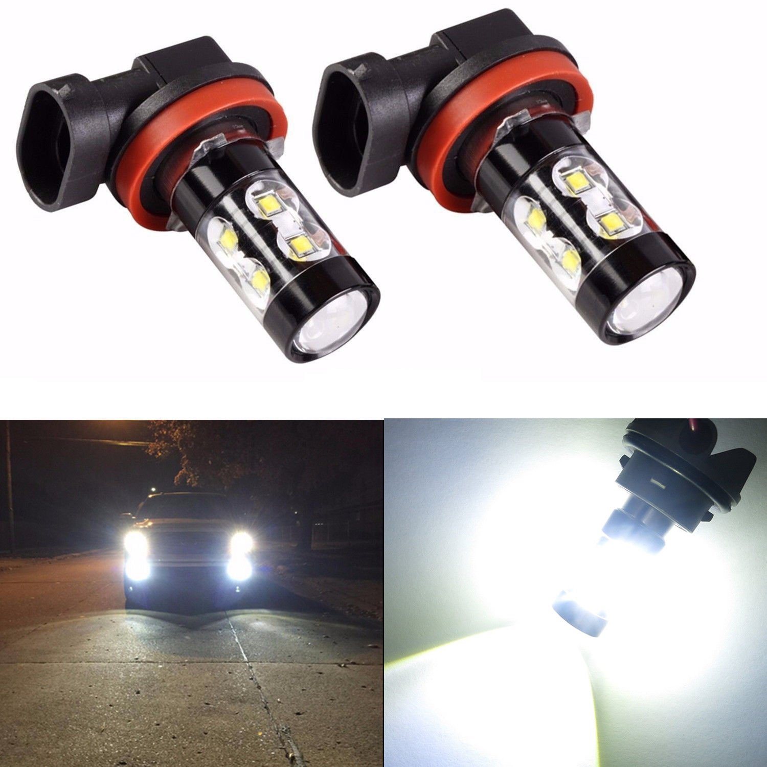 Super Bright Max 50W High Power LED Bulbs for DRL or Fog Lights, Xenon White (H11/H9/H8)