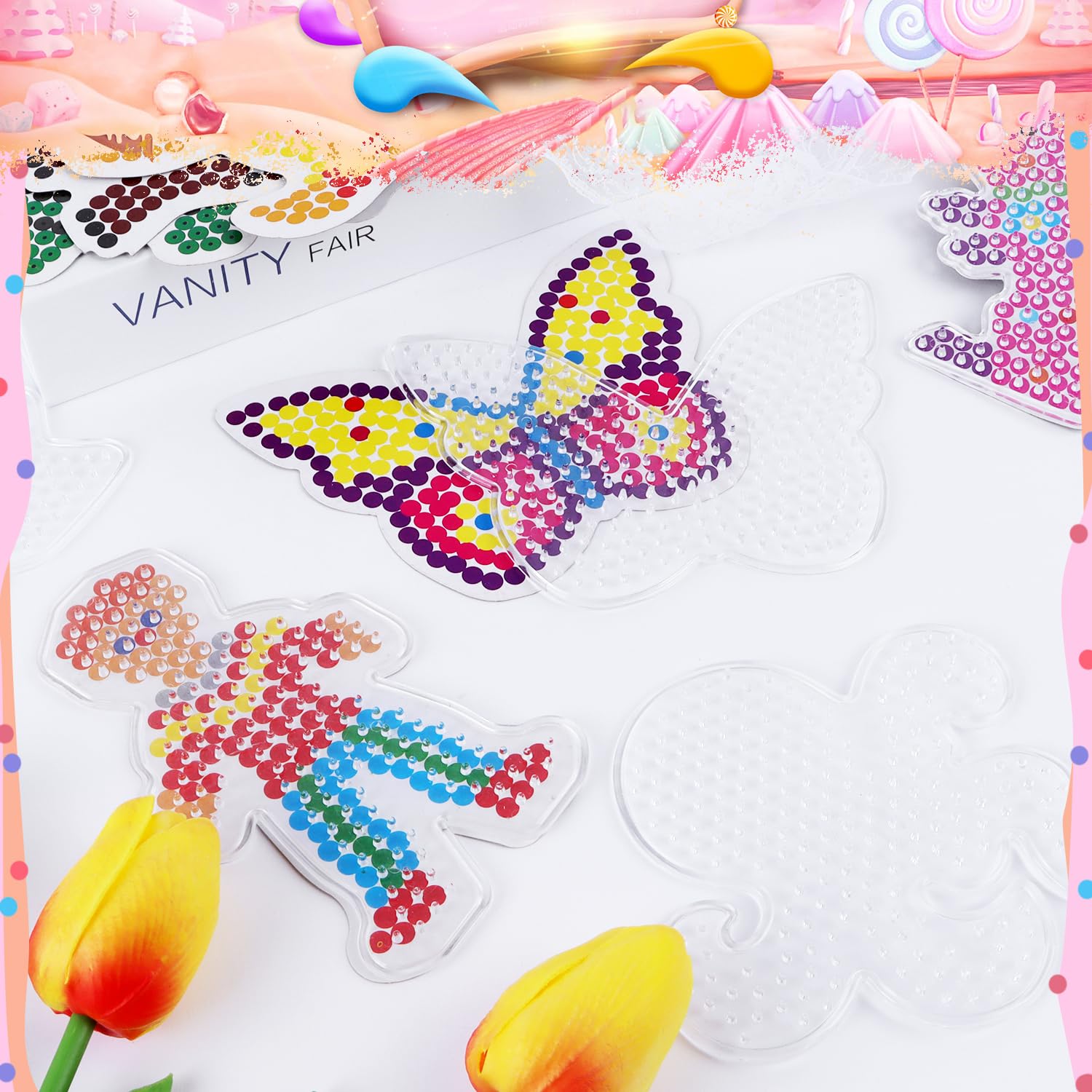 Homgaty 5000 strijkkralen, dierenset, steekkralen, 5 mm kralen met steekplaat, 15 patronen, strijkpapier, hangers en accessoires voor knutselen, handwerk, voor kinderen, cadeau