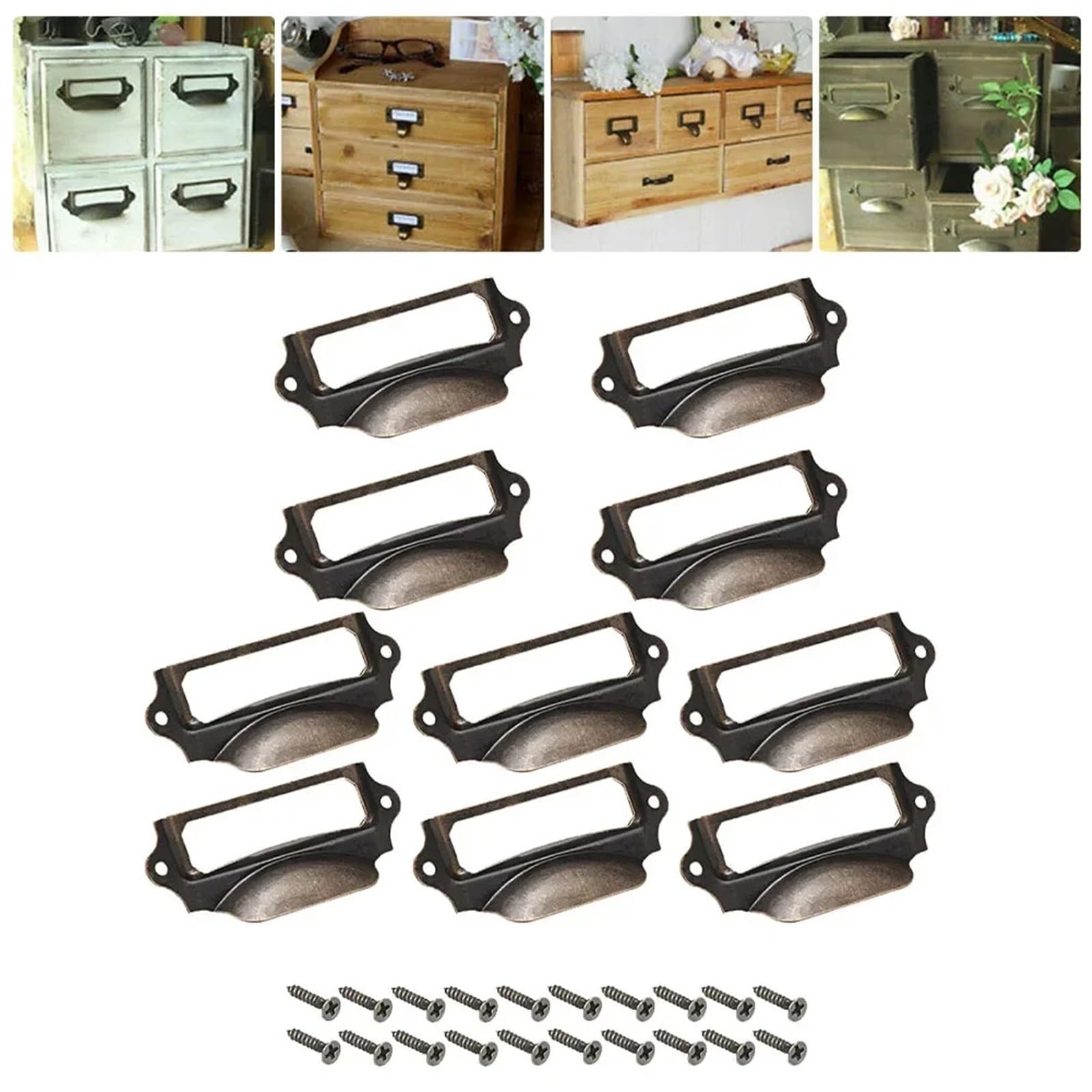 Lot de 70 porte-étiquettes en laiton bronze pour boîtes à bijoux et armoires pour bureau, bibliothèque, bibliothèque