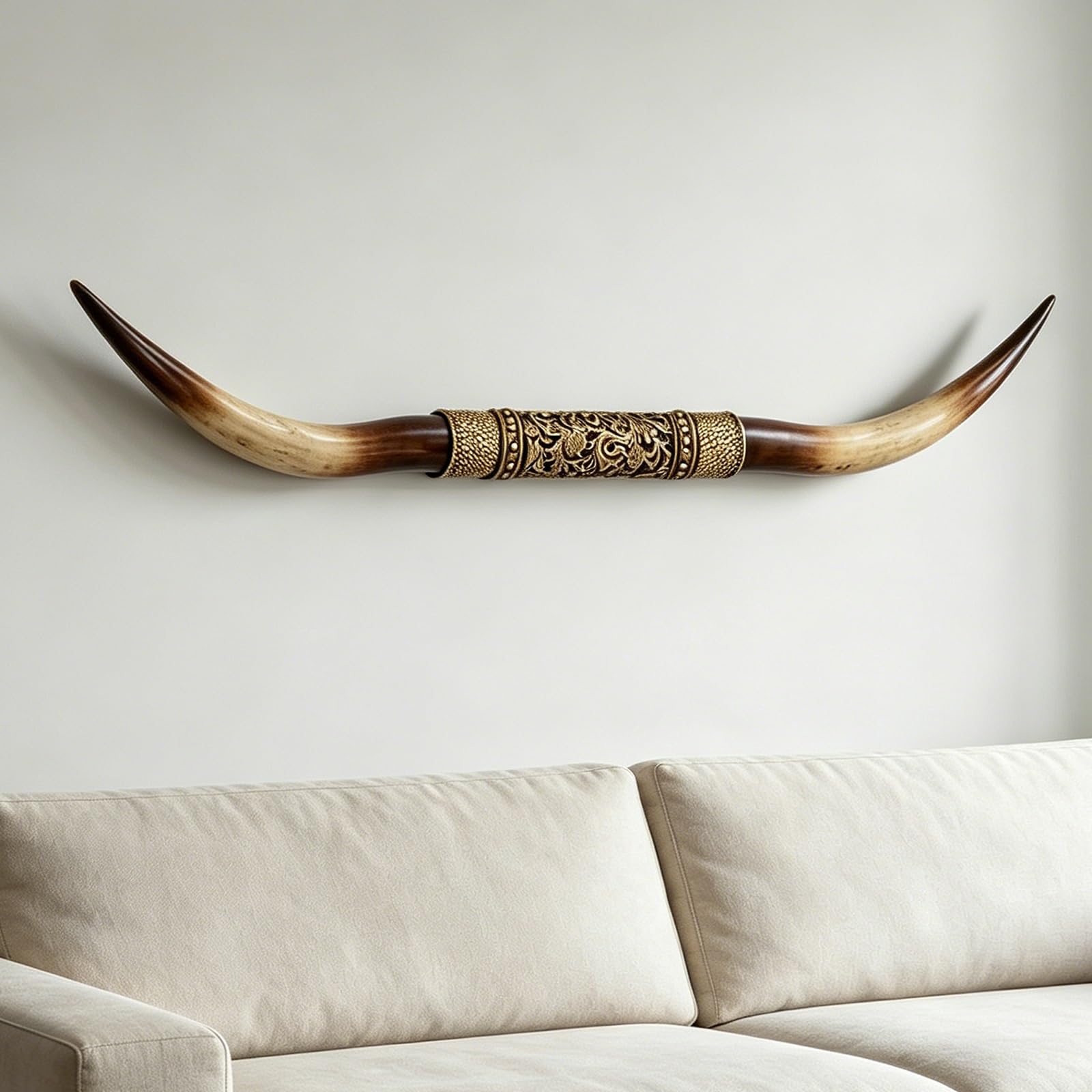 ZCQMSCWW Faux Taxidermy Longhorn Skull Wall Art, Resin Long Horn Bull Horns Decor, Large Decoration for Living Room Office, Brown & Black Western Rustic Hanging Ornament(Antique White)