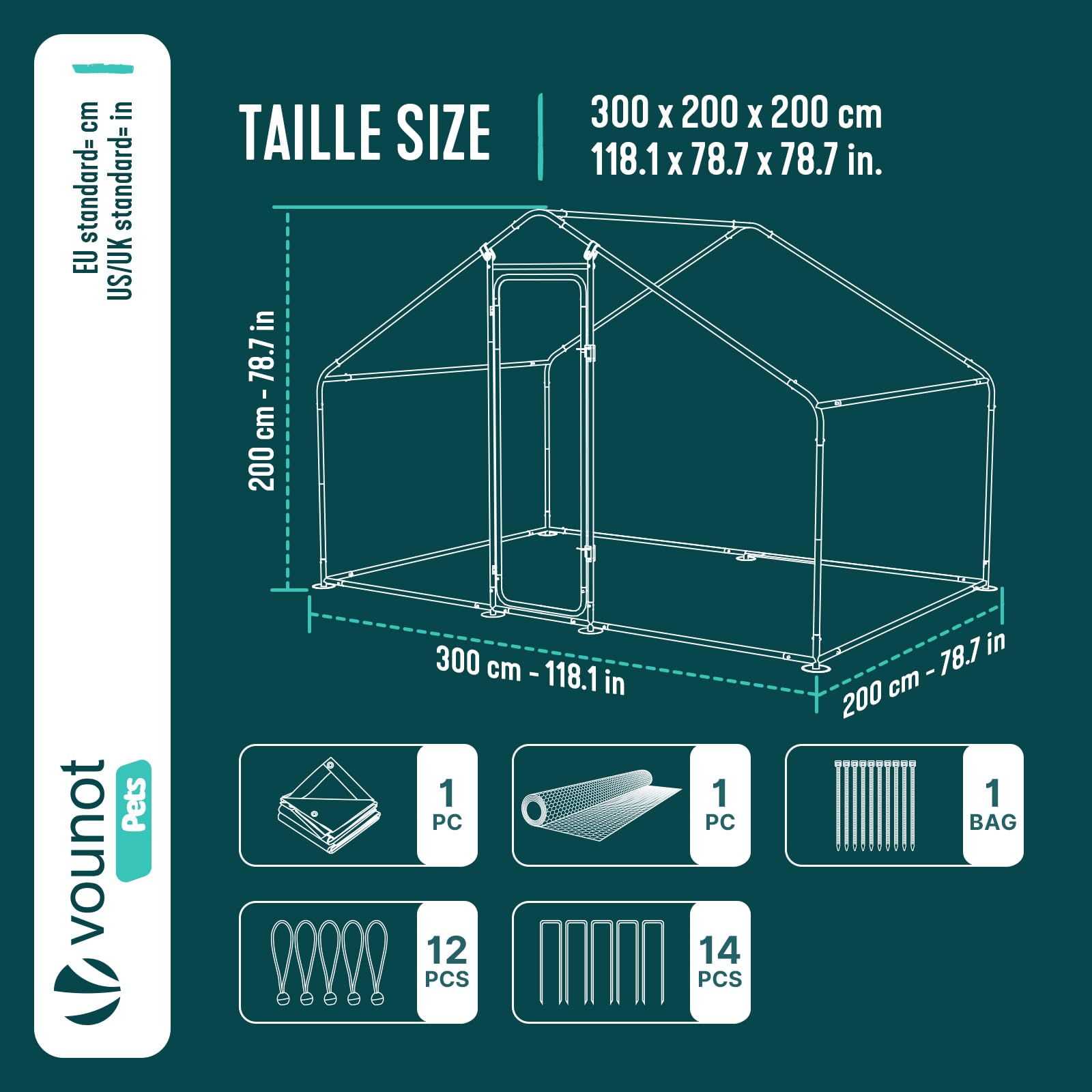VOUNOT® Gallinero Exterior Metálico 6 m², Jaula para Gallinas Conejos y Animales Pequeños con Puerta con Cerradura y Cubierta PE, 300x200x200 cm